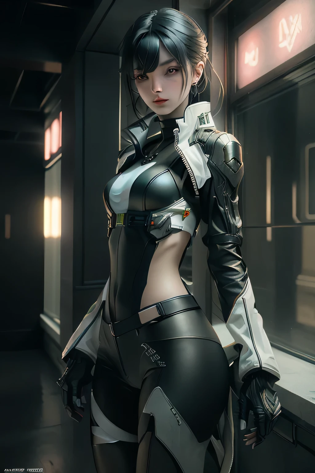 ((Best quality)), ((masterpiece)), (detailed:1.4), 3D, an image of a beautiful cyberpunk female,HDR (High Dynamic Range),Ray Tracing,NVIDIA RTX,Super-Resolution,Unreal 5,Subsurface scattering,PBR Texturing,Post-processing,Anisotropic Filtering,Depth-of-field,Maximum clarity and sharpness,Multi-layered textures,Albedo and Specular maps,Surface shading,Accurate simulation of light-material interaction,Perfect proportions,Octane Render,Two-tone lighting,Wide aperture,Low ISO,White balance,Rule of thirds,8K RAW,