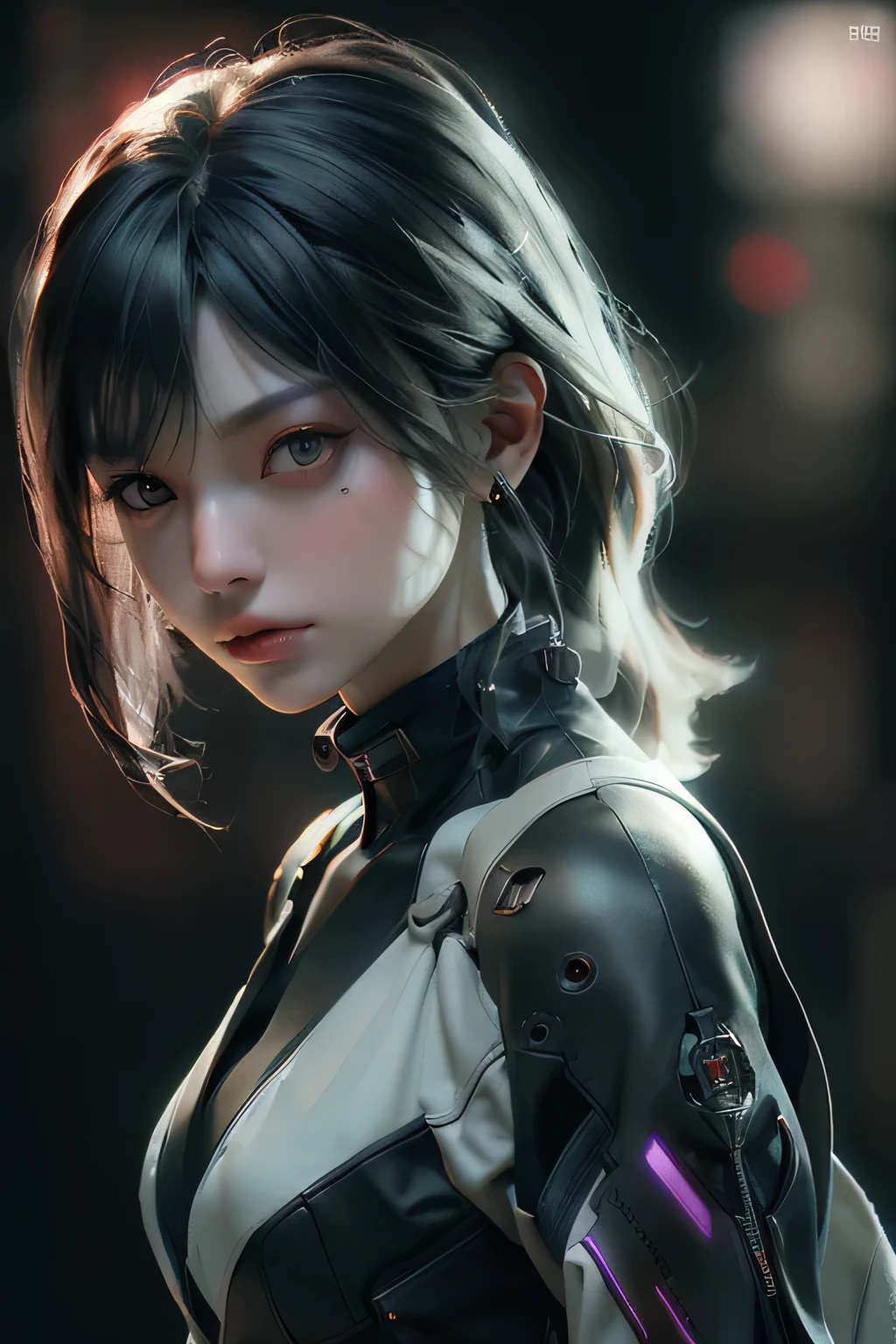 ((Best quality)), ((masterpiece)), (detailed:1.4), 3D, an image of a beautiful cyberpunk female,HDR (High Dynamic Range),Ray Tracing,NVIDIA RTX,Super-Resolution,Unreal 5,Subsurface scattering,PBR Texturing,Post-processing,Anisotropic Filtering,Depth-of-field,Maximum clarity and sharpness,Multi-layered textures,Albedo and Specular maps,Surface shading,Accurate simulation of light-material interaction,Perfect proportions,Octane Render,Two-tone lighting,Wide aperture,Low ISO,White balance,Rule of thirds,8K RAW,