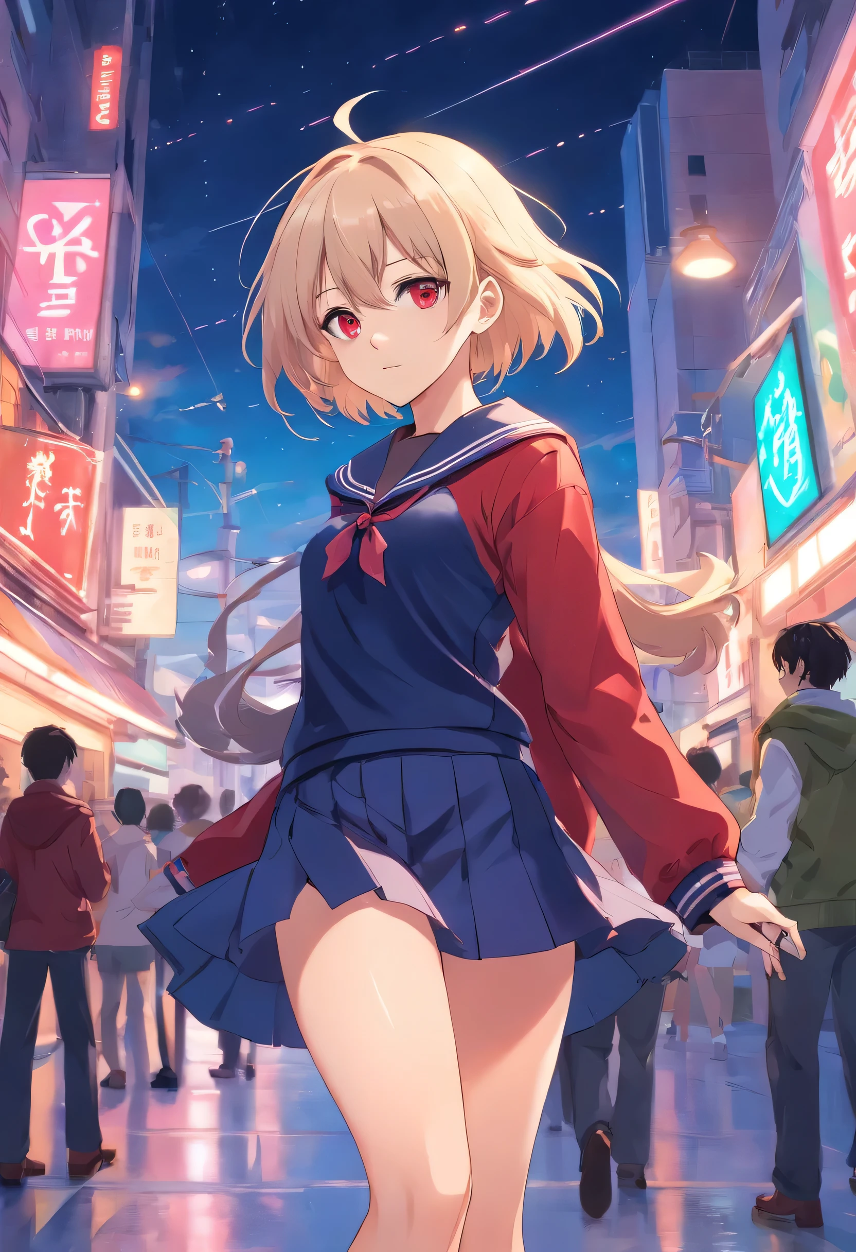 quadratic element,s girl,Superskirt,a sailor suit,black lence stockings,Flushed complexion,full bodyesbian,white color hair,red color eyes,Lift the skirt,is shy