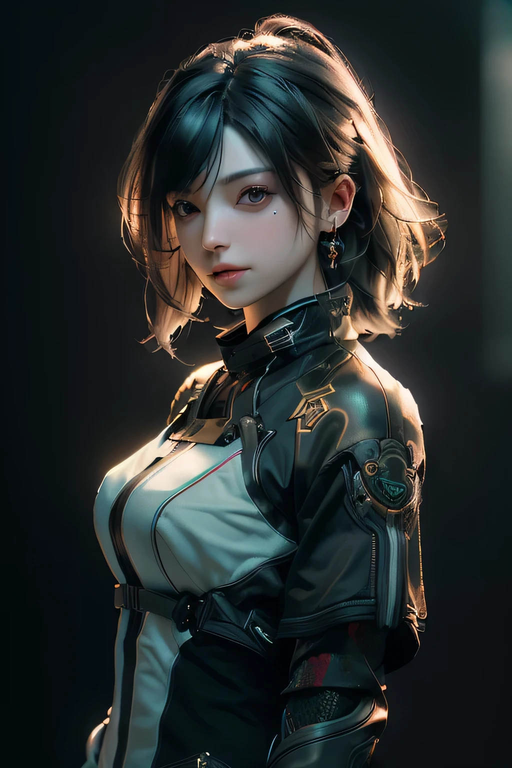 ((Best quality)), ((masterpiece)), (detailed:1.4), 3D, an image of a beautiful cyberpunk female,HDR (High Dynamic Range),Ray Tracing,NVIDIA RTX,Super-Resolution,Unreal 5,Subsurface scattering,PBR Texturing,Post-processing,Anisotropic Filtering,Depth-of-field,Maximum clarity and sharpness,Multi-layered textures,Albedo and Specular maps,Surface shading,Accurate simulation of light-material interaction,Perfect proportions,Octane Render,Two-tone lighting,Wide aperture,Low ISO,White balance,Rule of thirds,8K RAW,