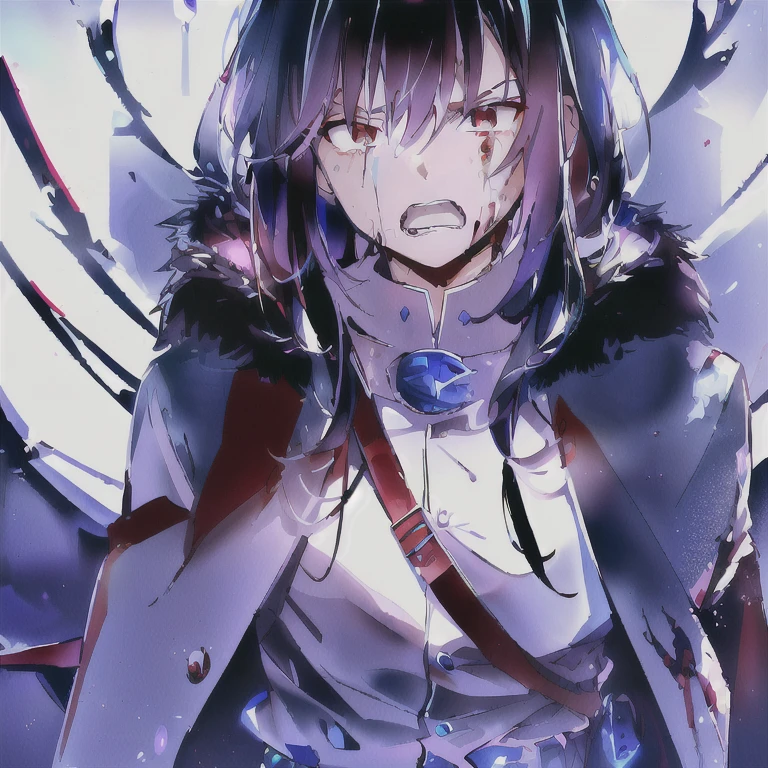 anime - style image of a soft featured young man with Black hair red eyes and a cape, badass anime 8 k, gapmoe yandere grimdark, portrait gapmoe yandere grimdark, shalltear bloodfallen, best anime 4k konachan wallpaper, yandere, gapmoe yandere, yandere intricate, zerochan art, zerochan, anime moe artstyle, Tensura, Rimuru Tempest, Cover art style,  dark colors, anime coloring