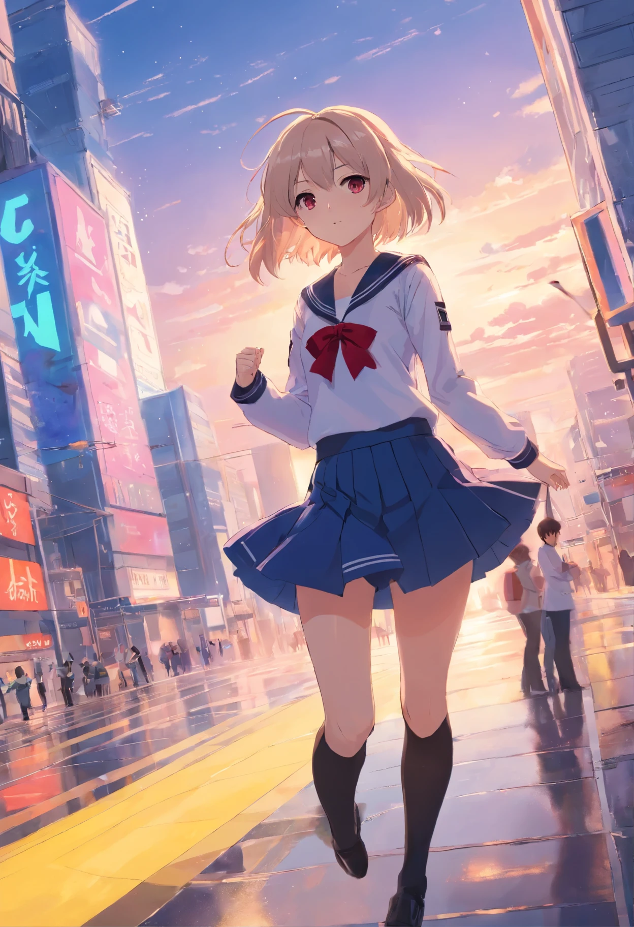 quadratic element,s girl,Superskirt,a sailor suit,black lence stockings,Flushed complexion,full bodyesbian,white color hair,red color eyes,Lift the skirt,is shy