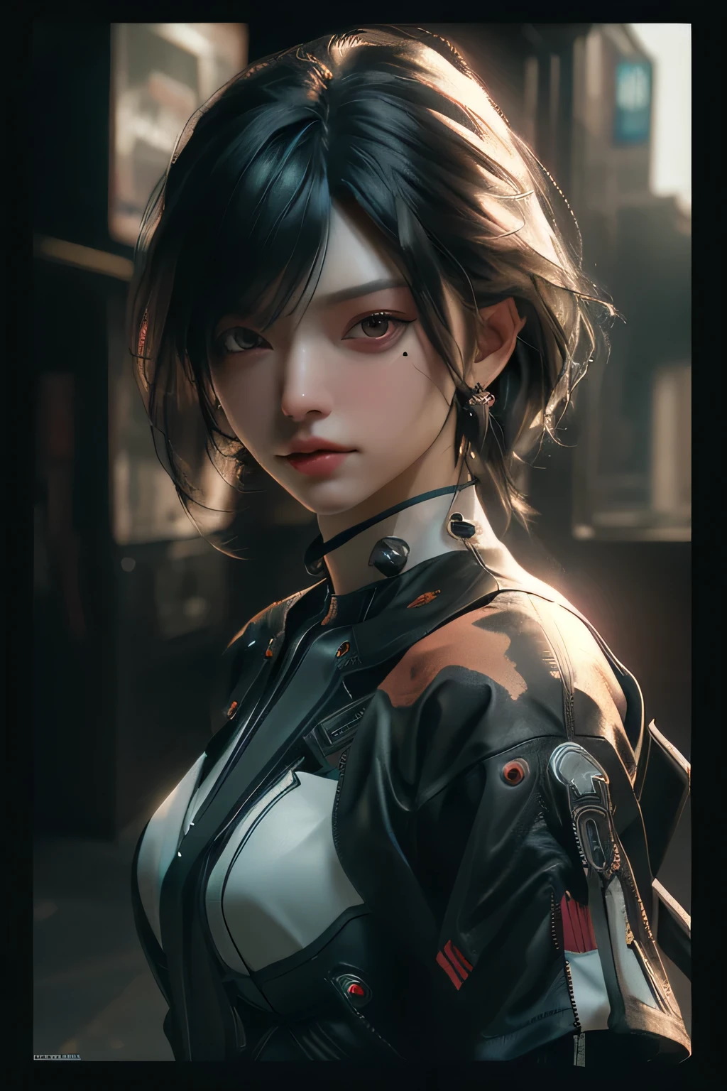 ((Best quality)), ((masterpiece)), (detailed:1.4), 3D, an image of a beautiful cyberpunk female,HDR (High Dynamic Range),Ray Tracing,NVIDIA RTX,Super-Resolution,Unreal 5,Subsurface scattering,PBR Texturing,Post-processing,Anisotropic Filtering,Depth-of-field,Maximum clarity and sharpness,Multi-layered textures,Albedo and Specular maps,Surface shading,Accurate simulation of light-material interaction,Perfect proportions,Octane Render,Two-tone lighting,Wide aperture,Low ISO,White balance,Rule of thirds,8K RAW,