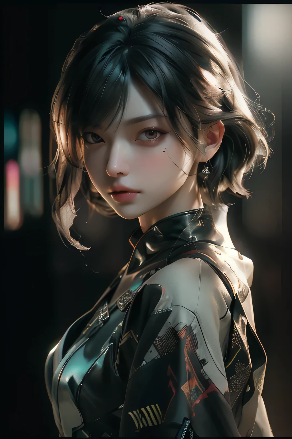 ((Best quality)), ((masterpiece)), (detailed:1.4), 3D, an image of a beautiful cyberpunk female,HDR (High Dynamic Range),Ray Tracing,NVIDIA RTX,Super-Resolution,Unreal 5,Subsurface scattering,PBR Texturing,Post-processing,Anisotropic Filtering,Depth-of-field,Maximum clarity and sharpness,Multi-layered textures,Albedo and Specular maps,Surface shading,Accurate simulation of light-material interaction,Perfect proportions,Octane Render,Two-tone lighting,Wide aperture,Low ISO,White balance,Rule of thirds,8K RAW,