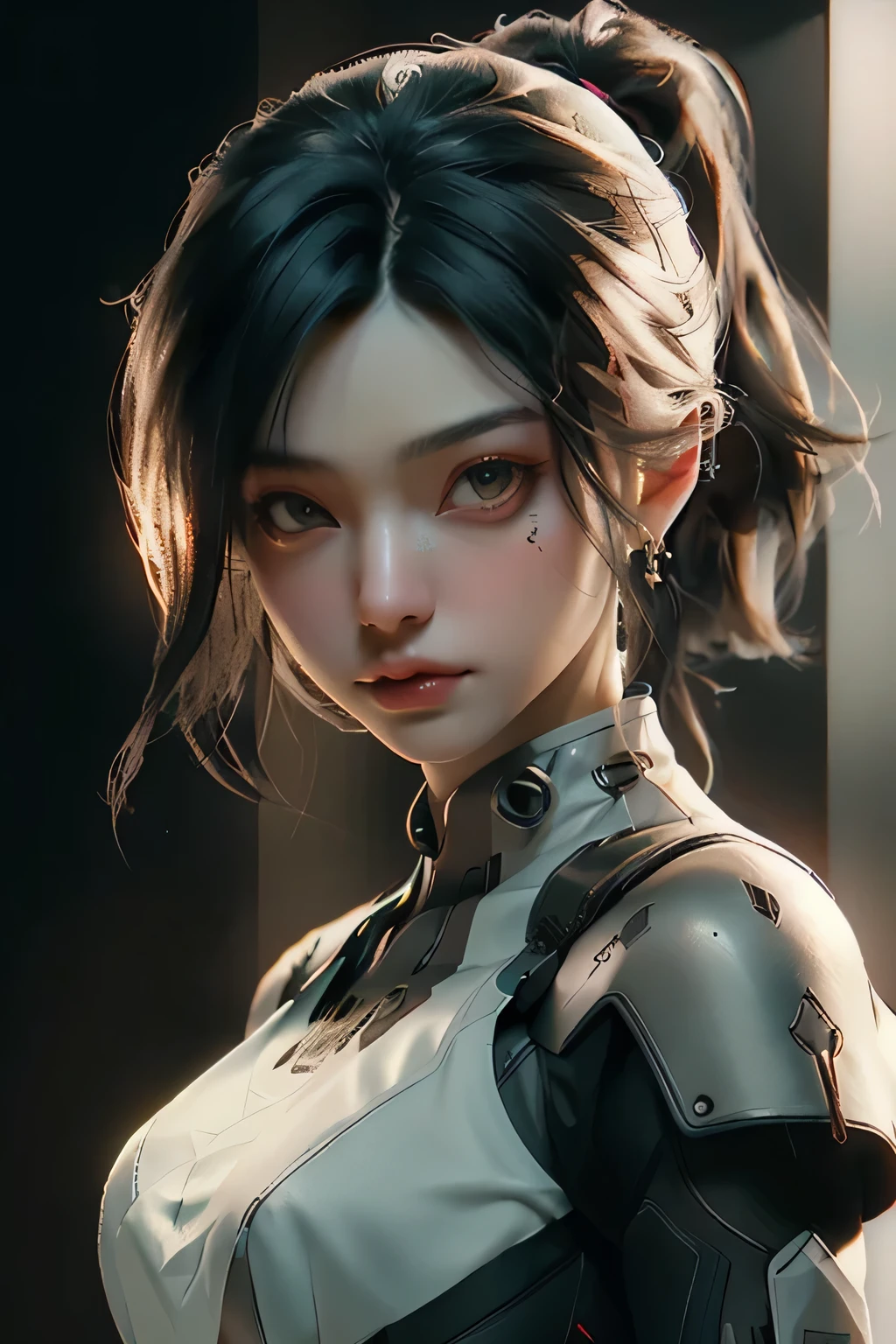 ((Best quality)), ((masterpiece)), (detailed:1.4), 3D, an image of a beautiful cyberpunk female,HDR (High Dynamic Range),Ray Tracing,NVIDIA RTX,Super-Resolution,Unreal 5,Subsurface scattering,PBR Texturing,Post-processing,Anisotropic Filtering,Depth-of-field,Maximum clarity and sharpness,Multi-layered textures,Albedo and Specular maps,Surface shading,Accurate simulation of light-material interaction,Perfect proportions,Octane Render,Two-tone lighting,Wide aperture,Low ISO,White balance,Rule of thirds,8K RAW,