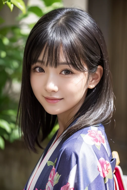 ((kimono))、(22 years old)、Random pose、(highest quality,masterpiece:1.3,超A high resolution,),(Ultra-detailed,Caustics),(Photorealistic:1.4,RAW shooting,)Ultra-Realistic Capture,Very detailed,High resolution 16K human skin closeup、 The skin texture is natural、、The skin looks healthy、The color is also uniform.、 Use natural light and color,1 girl,Japanese,49 years old,cute,Black-haired,Mid-length hair,,smile,,(Depth of written boundary、chromatic aberration、、Wide range of lighting、Natural Shading、)、