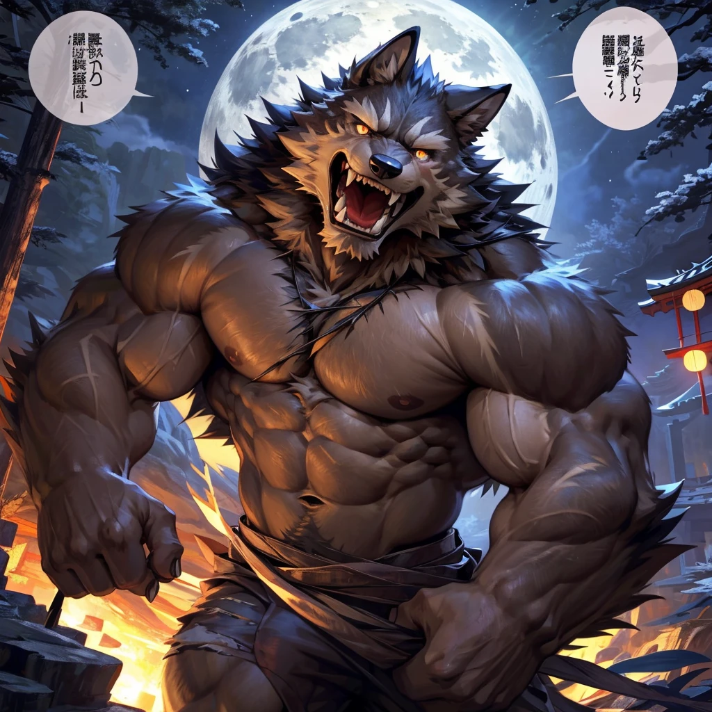 masterpiece,high quality,anime, ultra detailed
, 人Wolf, Ripping off one&#39;s clothes, Digital, (Check shirt:1.3), (Torn Shirt, Torn Pants:1.2) , On all fours, Claws scratching the ground, Show off your teeth, Wolf, great physique,Strong arms, manly, (((Excessive sweating)))
, Painful eyes, Painful expression, Grit your teeth

, [[(ultra detailed dick:1.1), look up]]

, Moonlight Forest, full moon, Joyful, From null-ghost,Pino Daeni, (Warm lights:1.3), (japanese speech bubble:1.2)