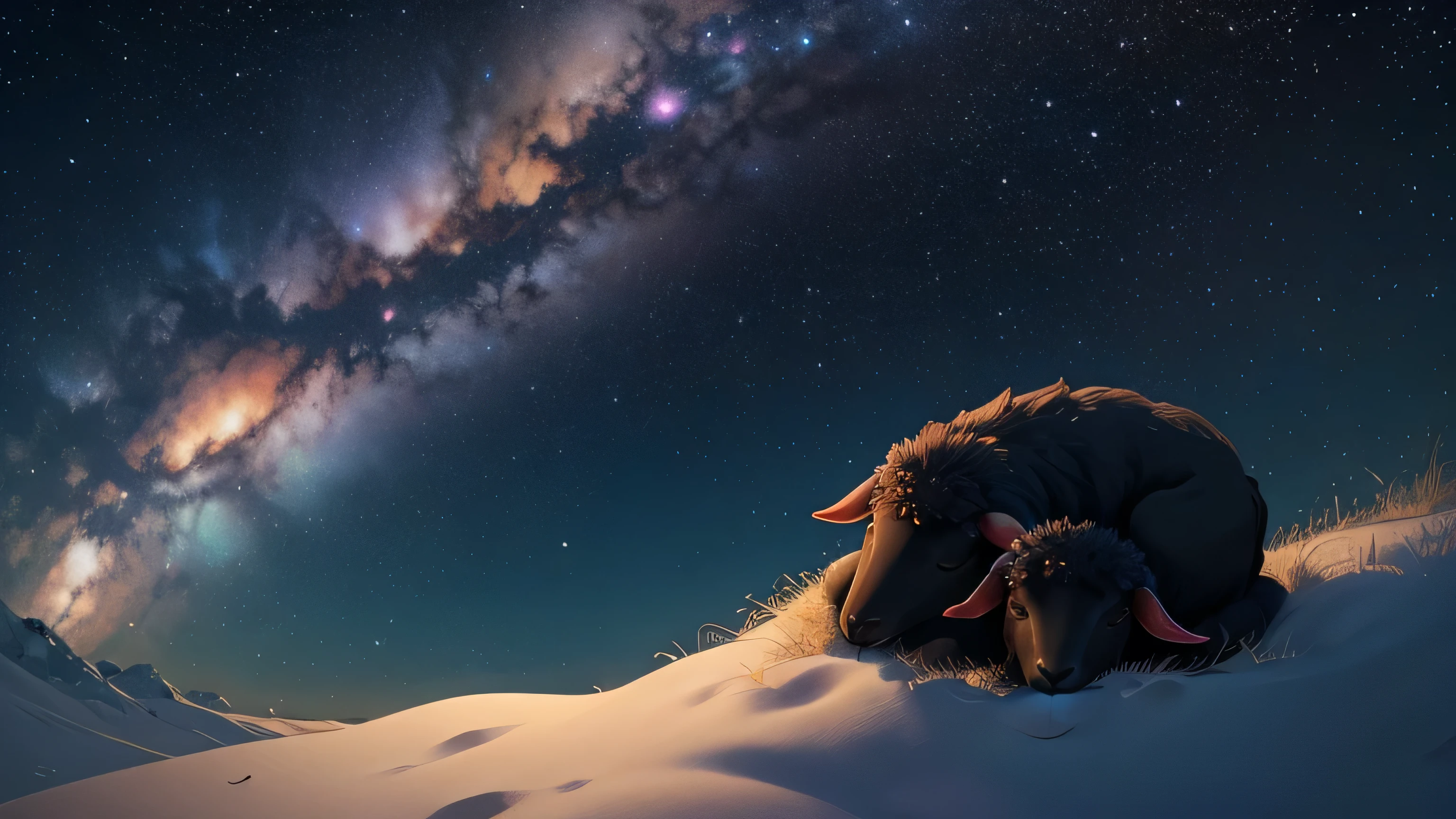 Black sheep sleeping in the starry sky、animation
