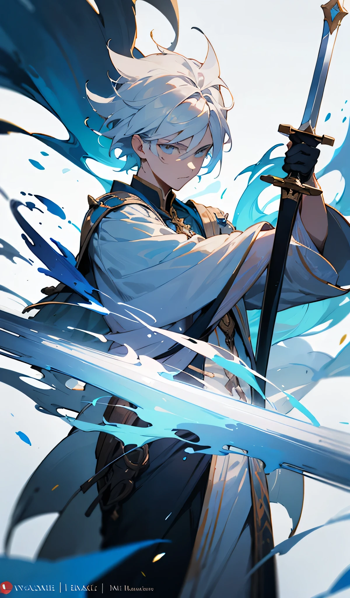 The book cover for "Overpowered Healing Magic (Remake)" features a handsome main character with striking white hair. He is depicted holding a sword in one hand and casting powerful magic with the other. The background shows a fantastical landscape hinting at the magical world within the novel