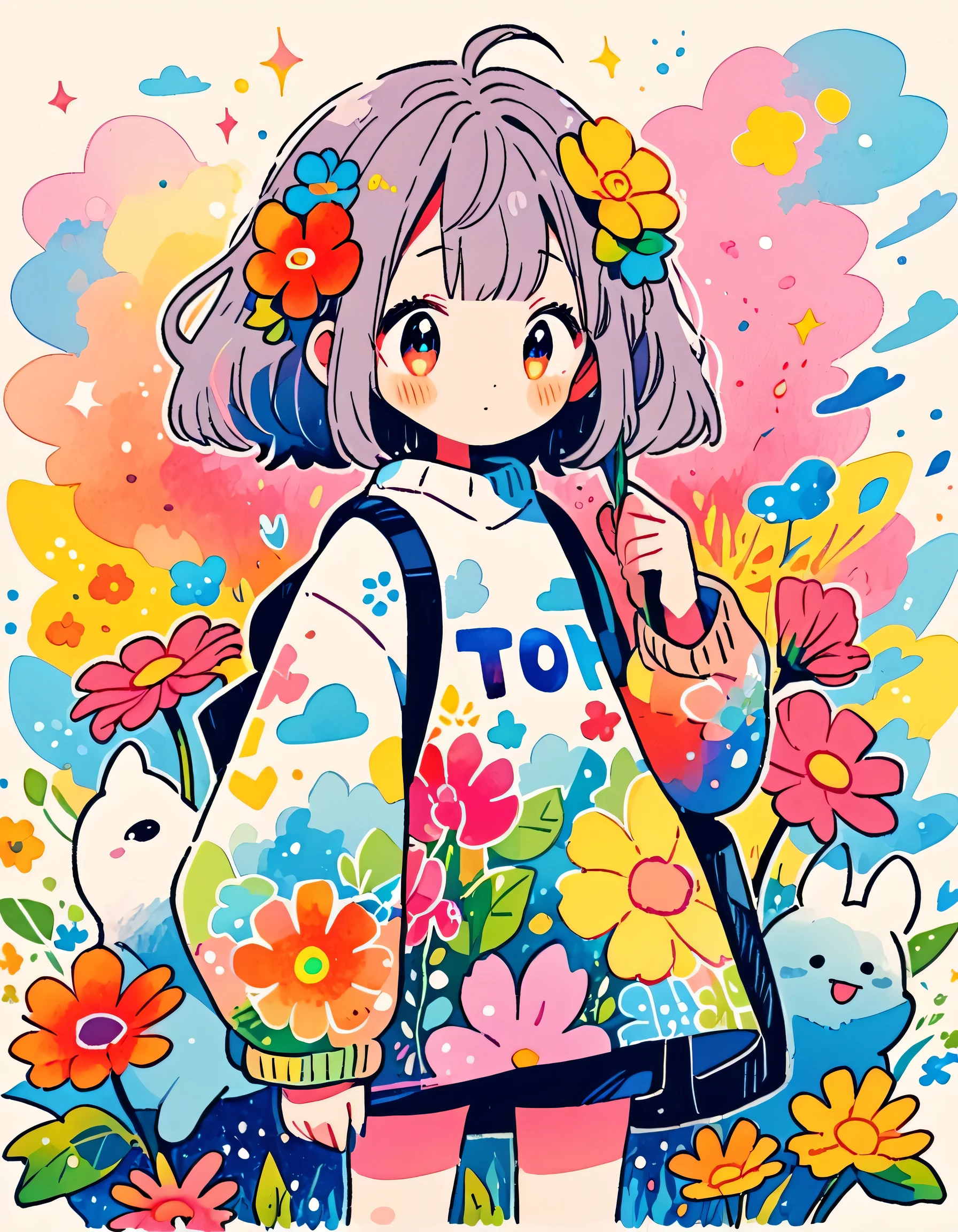 Miyama Ayumi style, (((kawaii design))), The most beautiful girl of all time、Totoro、Totoro Forest、8K Quality、Intense watercolor, Detailed watercolor art, Watercolor splash, Surreal, avant-garde pop art, Beautiful and expressive paintings, Beautiful artwork illustration, Very colorful tones, wonderful, Cool beauty, highest quality、Official Art, Vector art, (((highest quality))), HDR, ((detailed)), (((Doodle Art)), ((masterpiece)), ((Super detailed)), (((Colorful flowers))), (((adventure)))