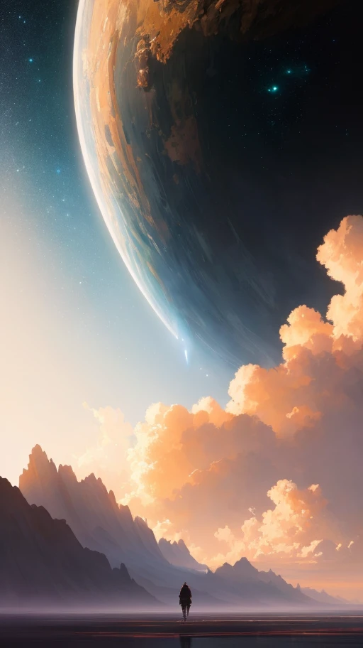 (Very detailed CG unity 8k wallpapers), (cinematic), (ultra cinematic), panoramas of the most beautiful outer space artwork, sci-fi space landscapes, planets, Ed Blinkey, Atey Ghailan, professional majestic paintings of Studio Ghibli, Jeremy Mann, Greg Manchess, Antonio Moro, Trending on ArtStation, Trending on CGSociety, Intricate, High Detail, Sharp focus, dramatic, photorealistic painting art by midjourney and greg rutkowski, artistic sense,