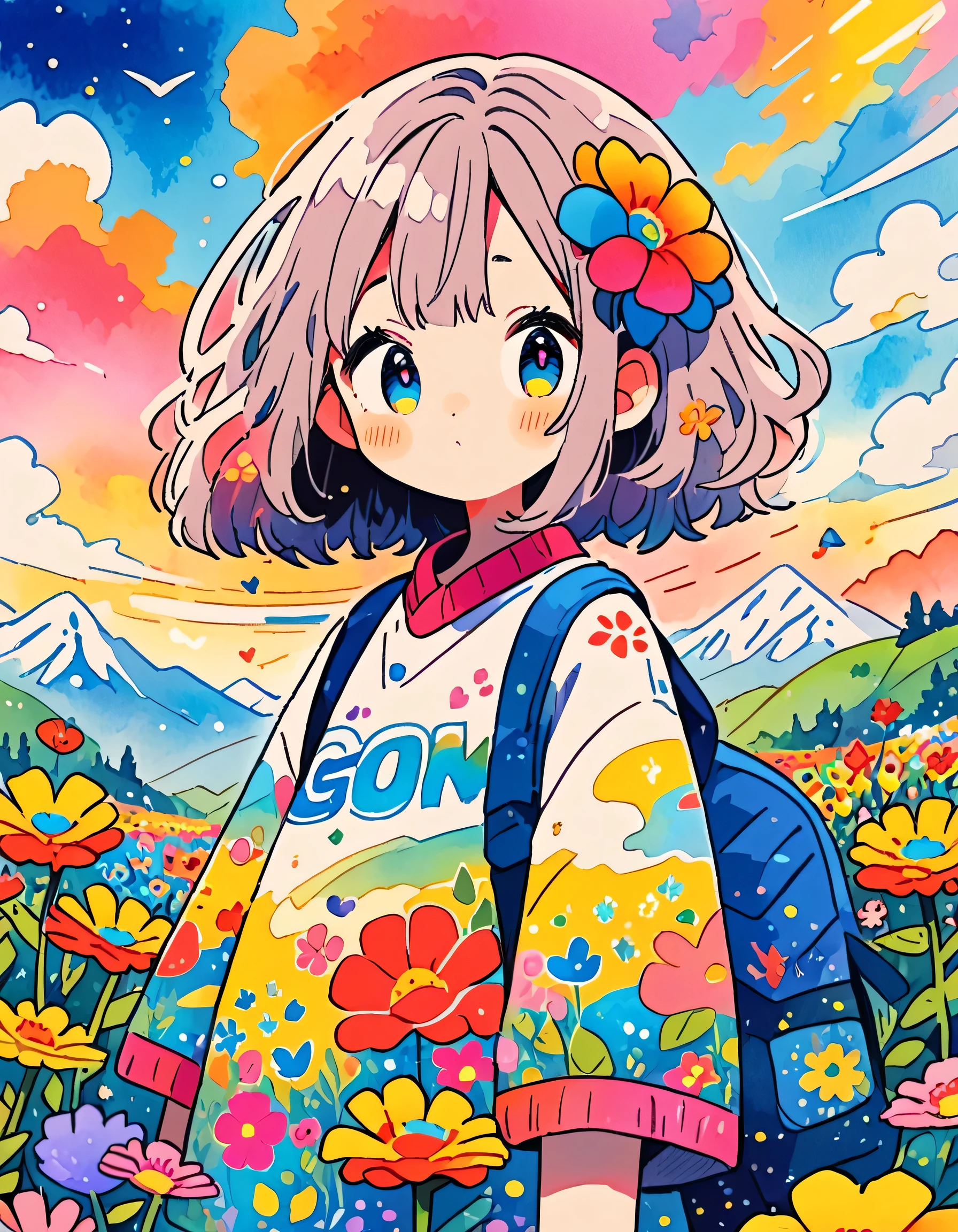 Mai Yoneyama style, (((kawaii design))), The most beautiful girl of all time、Totoro、Totoro Forest、8K Quality、Intense watercolor, Detailed watercolor art, Watercolor splash, Surreal, avant-garde pop art, Beautiful and expressive paintings, Beautiful artwork illustration, Very colorful tones, wonderful, Cool beauty, highest quality、Official Art, Vector art, (((highest quality))), HDR, ((detailed)), (((Doodle Art)), ((masterpiece)), ((Super detailed)), (((Colorful flowers))), (((adventure)))