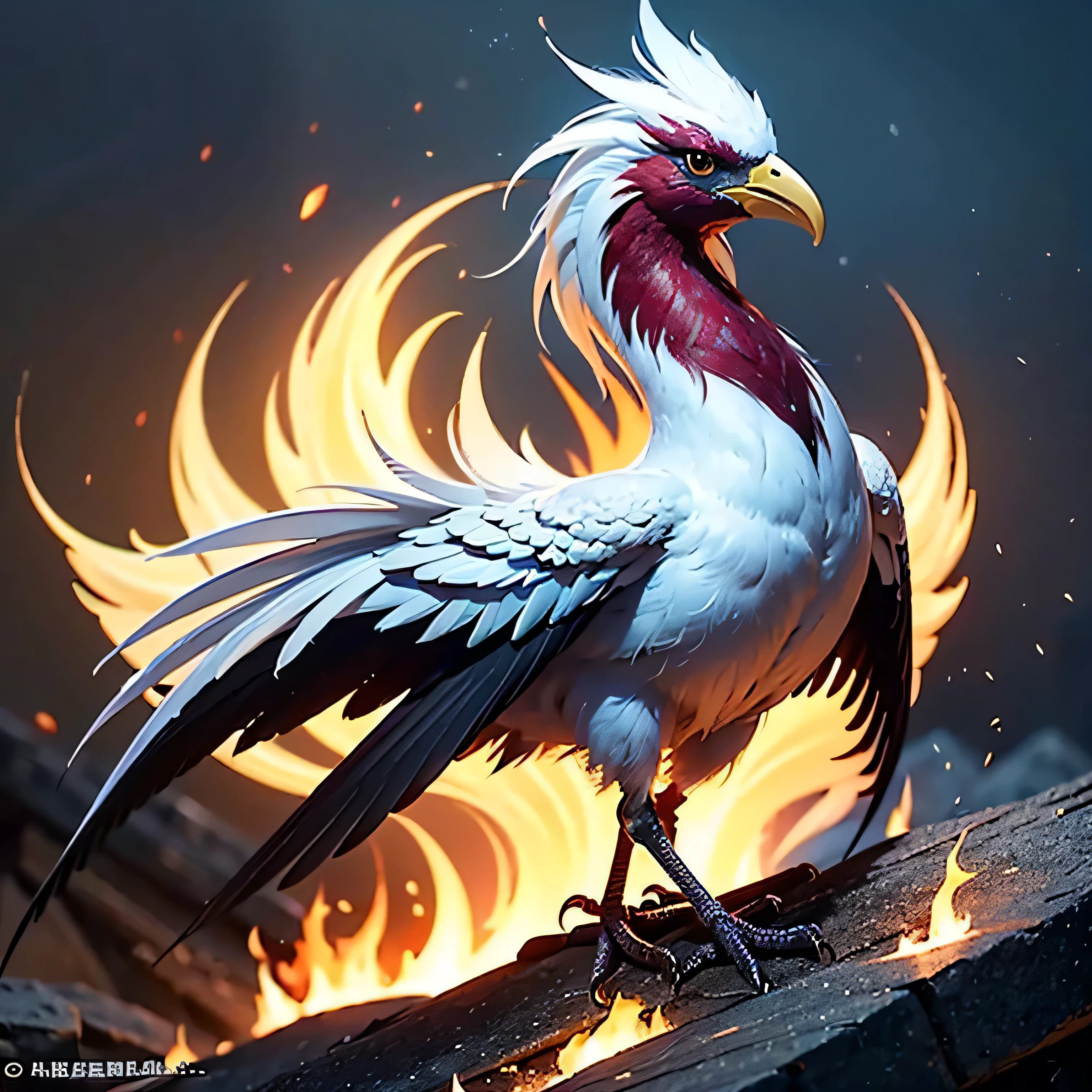 ((best quality)), ((masterpiece)), (detailed),

**describe：**

Bifang is a mythical bird creature，It has only one foot，Cyan feathers，The beak is red。The background should be a solid color，Contains no other elements。This bird is associated with fire in legend.，Predicts fire。Its shape is strange and mysterious.，It should reflect the characteristics of ancient oriental mythological creatures。

---

**Keyword prompts：**

- Bifang - Mythical creature - One leg - Cyan feathers - Red beak - Solid background - Eastern mythology - Predicts fire - Exotic beast - Mysterious ---

**Long describe prompt word：**

“Draw a Bifang，This is a mythical one-legged bird.，Bird with cyan feathers and red beak。Background should be a solid color，No other elements。Bifang is associated with fire in legends.，It is a mysterious creature that predicts fire.。The picture should reflect the style of oriental mythology。”

((High Definition))((high quality))