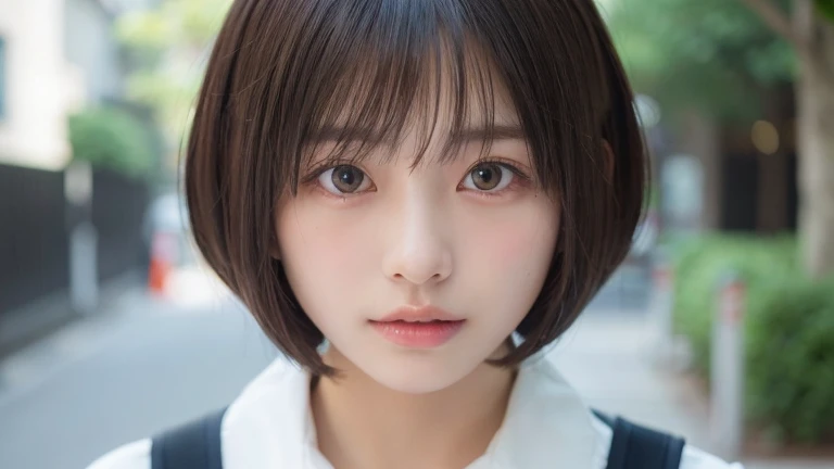 (Bob Cut Hair:1.2),(Wearing school uniform:1.2),1 girl,Japanese,21 years old,(Small breasts:1.3),(highest quality,masterpiece:1.3,超A high resolution,),(Ultra-detailed,Caustics),(Photorealistic:1.4,RAW shooting,)Ultra-Realistic Capture,Very detailed,High resolution 16K human skin close-up。 Natural skin texture、,Pores、、It needs to be detailed enough to be easily identifiable。 Skin should be even-toned and healthy looking。 Use natural light and colour, Sad expression, Looking at the camera, Perfect dynamic composition, Outdoor