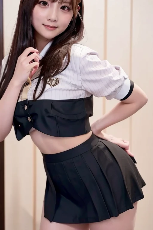 Black Mini Skirt　Skirts should be shortened　Gravure idol pose　Hotel　uniform　White clothes　high resolution　Not too small bust