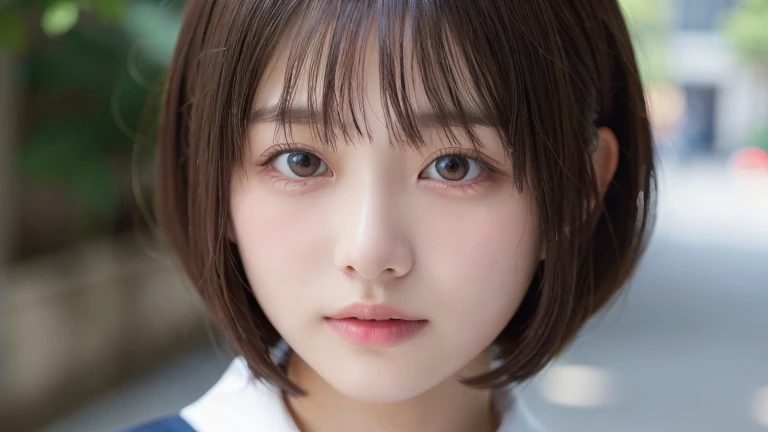 (Bob Cut Hair:1.2),(Wearing school uniform:1.2),1 girl,Japanese,21 years old,(Small breasts:1.3),(highest quality,masterpiece:1.3,超A high resolution,),(Ultra-detailed,Caustics),(Photorealistic:1.4,RAW shooting,)Ultra-Realistic Capture,Very detailed,High resolution 16K human skin close-up。 Natural skin texture、,Pores、、It needs to be detailed enough to be easily identifiable。 Skin should be even-toned and healthy looking。 Use natural light and colour, Sad expression, Looking at the camera, Perfect dynamic composition, Outdoor