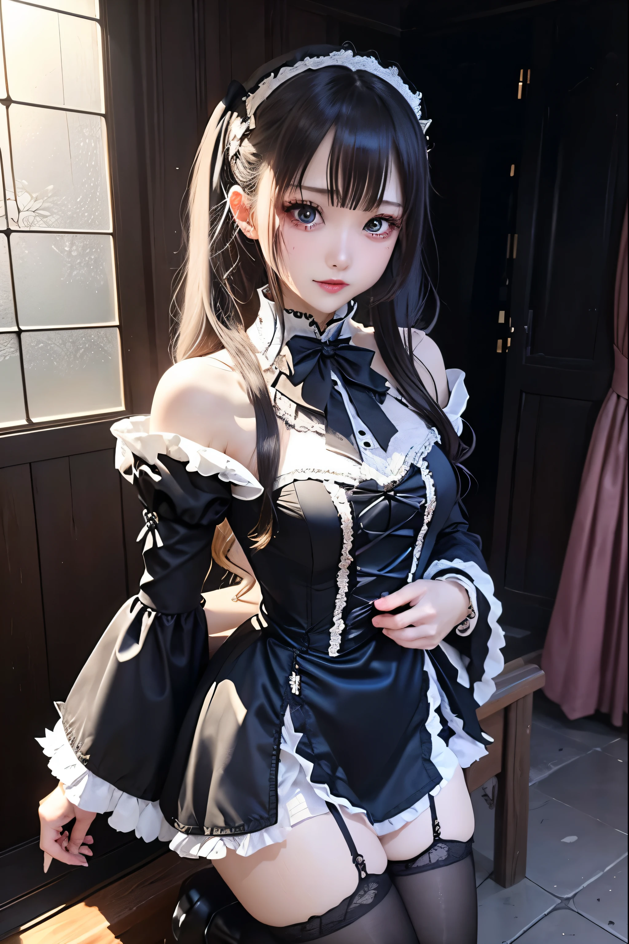 Hard Dark Gothic Makeup、Deep Night Sky、Horror、Black dark eyeshadow、cry、sad、Good skin radiance、Dark Gothicメイク、Dark smile、palace、The beauty of fragrance、24-years-old、Expressions of intense sexual pleasure、Embarrassed look、Dark Gothic、Obscene language、highest quality、Drunk face、紫のMaid clotheysterious、Noble、sexy、Loving smile、Twin tail hair、Right blue eye, Left eye is red、Platform Heel Shoes、Heavy makeup、Gothic Lolita Clothing、A little slimmer、Silver Hair、Long Hair Straight Hair、Cute Gothic Lolita Dress、Beautiful Face、elegant features、Fascinating face、Stained glass is the background、Chest glistening with sweat、The room is dark、gothic long dress、Bell Sleeves、Wizard Sleeve、Decadent look、Sexually excited expression、Glossy thighs wet with water、Thighs that are wet and shiny with oil、Background of a room full of roses、sad expression、The embroidery is pink、The dress has pink embroidery、Thigh-high socks、Knee-high socks、Gentle expression、Dark black eyeshadow、Stained glass and rose background、Female Duo、Female couple、dark church background、Stained glass、Black metal world、Dark Castle、Dark Room、Slender body、gothic long dresaid clothes、Victorian dresses、Her thighs glisten with sweat、My body is wet and shiny、Lots of glitter on the thighs、sweating、My thighs are sticky from sweating、Sweat glistens on the thighs, The whole body is sweaty and shiny、Quite sweaty、My thighs are sweaty、My thighs are so wet、My thighs are shining with sweat、A lot of sweat glistens all over the body、The thighs are the best、Small breasts、Playing guitar、Singing while playing the guitar、les paul guitar、Holding a guitar、Playing in a band、Playing guitar chords、Practicing guitar、Sing a song、Embodying the guitar、Decorate your guitar、An enthusiastic live music venue、Splendid stage、Dynamic Angle、Les PaulHolding a guitar、upright、Are standing、