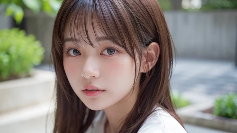 (Long Hair, bangs:1.2),(Wearing a blouse:1.2),1 girl,Japanese,21 years old,(Small breasts:1.3),(highest quality,masterpiece:1.3,超A high resolution,),(Ultra-detailed,Caustics),(Photorealistic:1.4,RAW shooting,)Ultra-Realistic Capture,Very detailed,High resolution 16K human skin close-up。 Natural skin texture、,Pores、、It needs to be detailed enough to be easily identifiable。 Skin should be even-toned and healthy looking。 Use natural light and colour, Sad expression, Looking at the camera, Perfect dynamic composition, Outdoor