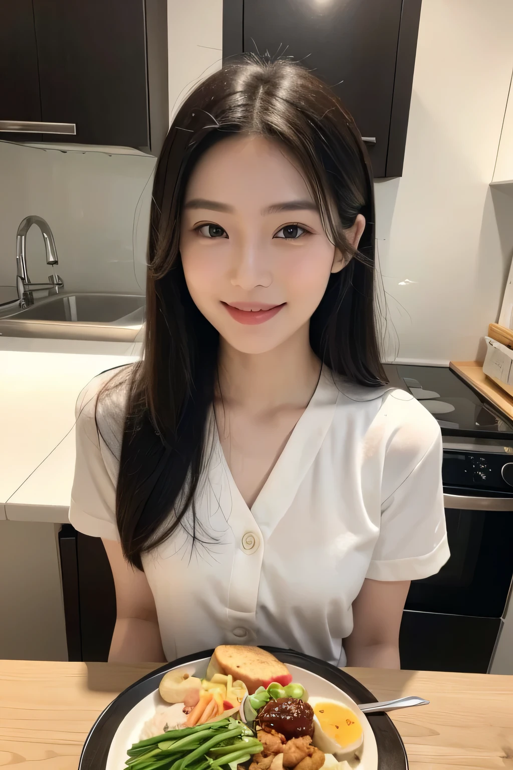 Create for me a character, youthful, suitable for food introduction work, Asian, with a beautiful smile