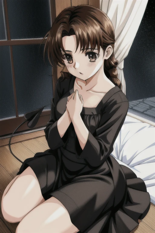 With corners、頭蓋骨が描かれたドレスを着たAnime Girls, ((Light brown hair))(Lori, gothic maiden Anime Girls, Cute anime waifu in a nice dress, Anime Moe Art Style, Anime Girls wearing a black dress, Nightcore, (Anime Girls), Anime Style 4k, Small curvaceous , High quality anime art style, Anime Girlss, demon Anime Girlss