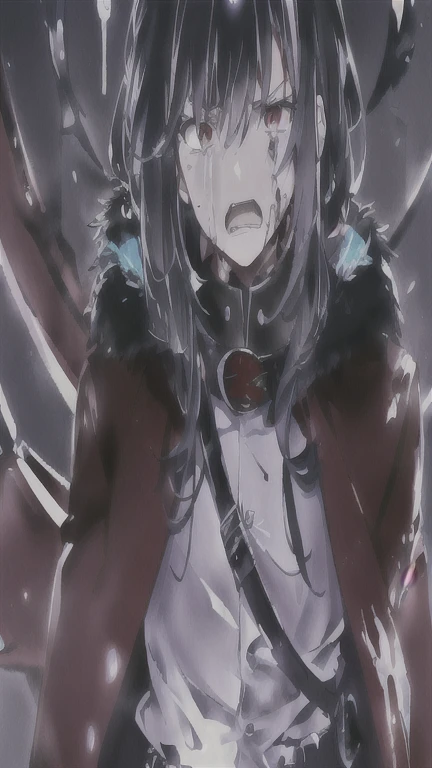 anime - style image of a soft featured young man with Black hair red eyes and a cape, badass anime 8 k, gapmoe yandere grimdark, portrait gapmoe yandere grimdark, shalltear bloodfallen, best anime 4k konachan wallpaper, yandere, gapmoe yandere, yandere intricate, zerochan art, zerochan, anime moe artstyle, Tensura, Rimuru Tempest, Cover art style,  dark colors, anime coloring, black and white clothing, noble stature 