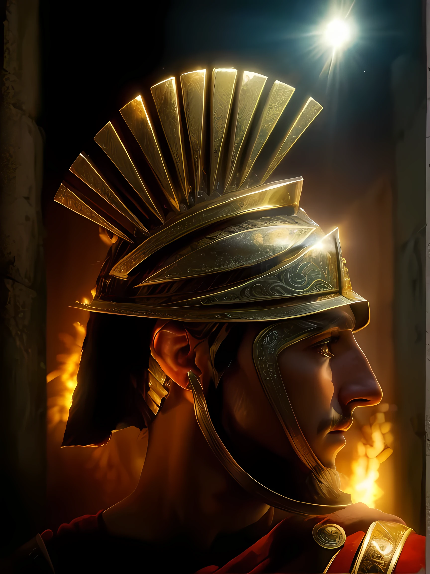 Arav man wearing a helmet,Behind me shines the golden sun, Ancient Soldiers, portrait of greek god ares, Portrait of Achilles, warrior, Wearing Spartan armor, Wearing a gorgeous helmet, Portrait of a male warrior, roman centurion, Warrior portrait, greek amazon warrior, Close-up portrait shooting, spartan warrior, Light shines from the armor
