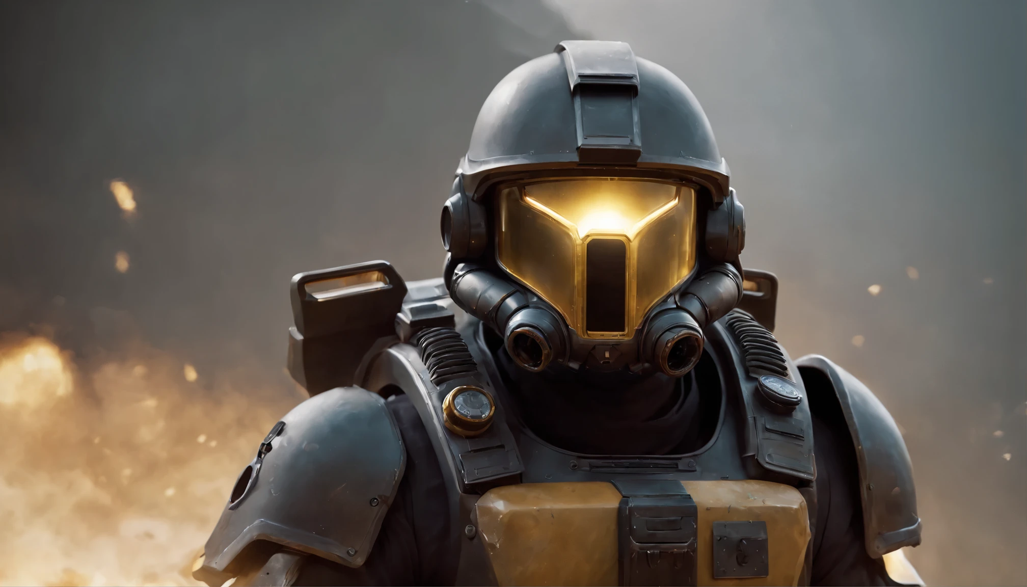 a closeup of a person holding an energy weapon ,(Helldivers 2), planeta marte, Fanart de helldivers 2,((capa de tela color negro)), (armadura color negra con detalles dorados con capa de tela), arte de la portada del juego, Capa minimalista estilizada, portada del videojuego, obra de arte oficial del cartel, arte do cartaz promocional, 2022, 2 0 2 2, game poster, Arte conceptual oficial, arte clave del juego, arte conceptual de destino
