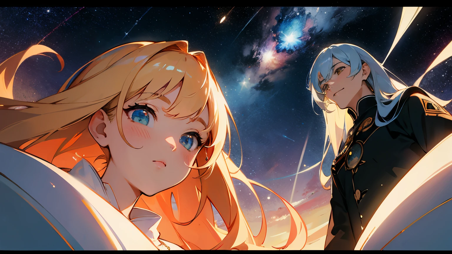 (masterpiece、Best Quality: 1.2)、Provocative composition、Low - Angle、From below、Look Up、Cinematic Anime、universe、universe、milky way、Cosmos、惑star、star、universe飛行士、whole body、Super detailed、Beautiful Face、Fine grain、Anime clips of three girls floating in great detail、Correct Anatomy、Incredible Absades