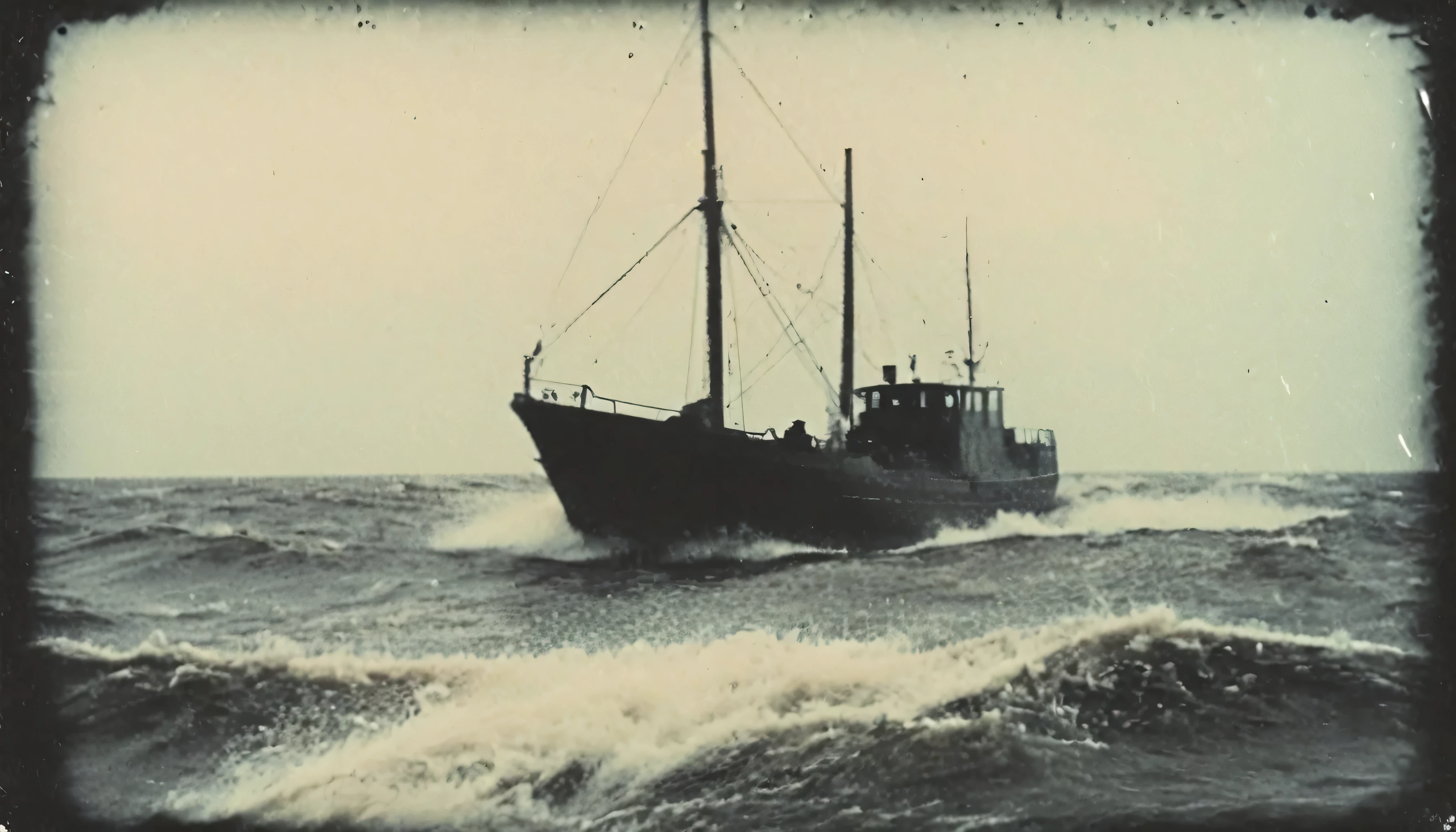grainy, polaroid, 35mm vintage, realistic old footage, huge dark monstrous silhouettes seen lurking under the water from a modern-boat sailing atlantic ocean, Seen from sail-boat deck. Black and white colors.