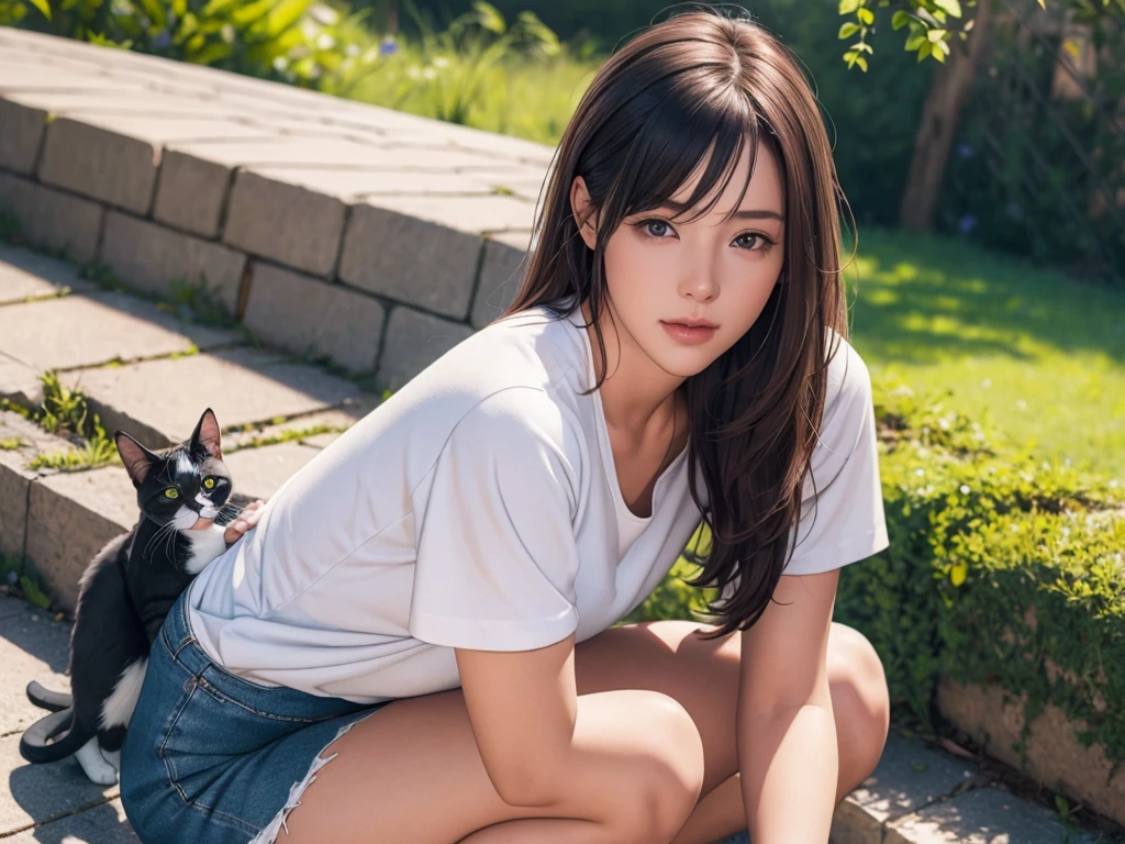 highest quality, Perfect Face, Complex, Beautiful views, Ultra-realistic 8K CG,Perfect artwork, (Ultra-high resolution:1.0), 8k, RAW Photos, (masterpiece:1.2), (PurerosFace_v1:0.5), 1 cat, １People Girls, Sitting, Crouching with one&#39;s back turned, A girl carrying a cat on her back, A cat curled up and sleeping on a girl&#39;s back, Girl&#39;s face looking back, Cat on top, Girl below, Curled up in the cold, 丸くなっている***と猫を見ている友People Girls, indoor, Western-style room, poster on wall, Low Desk, textbook, Note, A scene of students relaxing while studying for a test