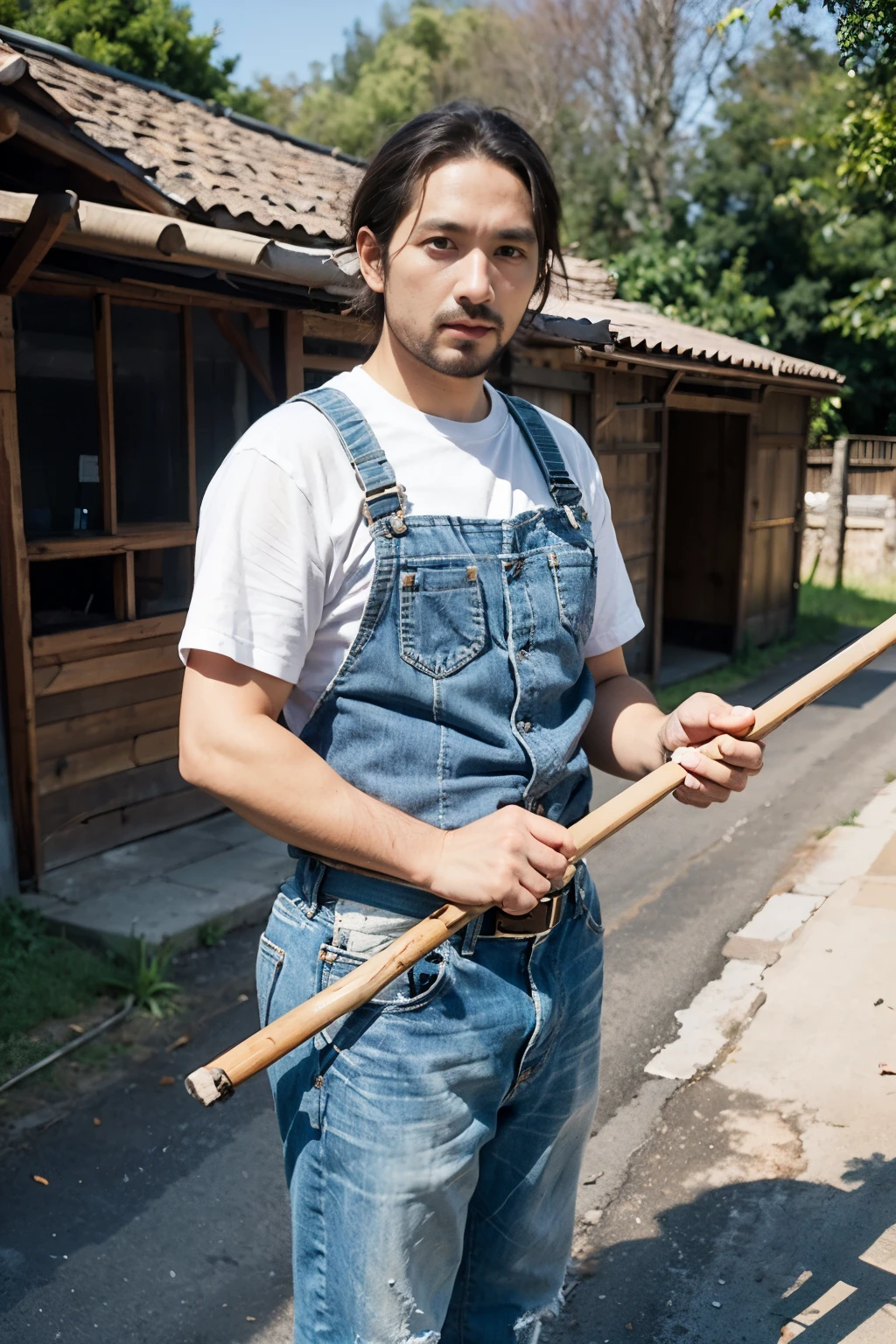 35 years old, man, holding hoe at village