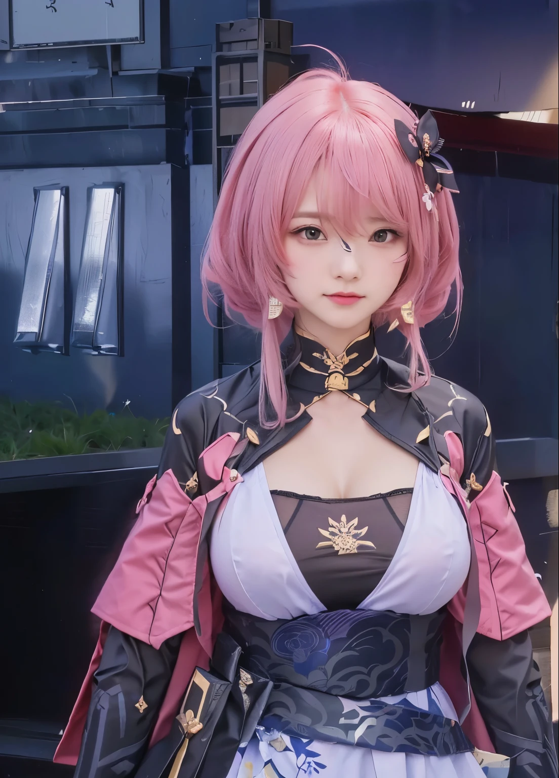 Anime - Stylish image of a woman in a pink dress standing in front of a building., Ayaka Genshin Impact, Ayaka Genshin Impact Game, From the video game Azur Lane, Video game character Katana Zero, Character details 8,000 pieces, Zhongli from Genshin Impact, Keqing from Genshin Impact, biomechanics oppai, character close-up, beautiful girl