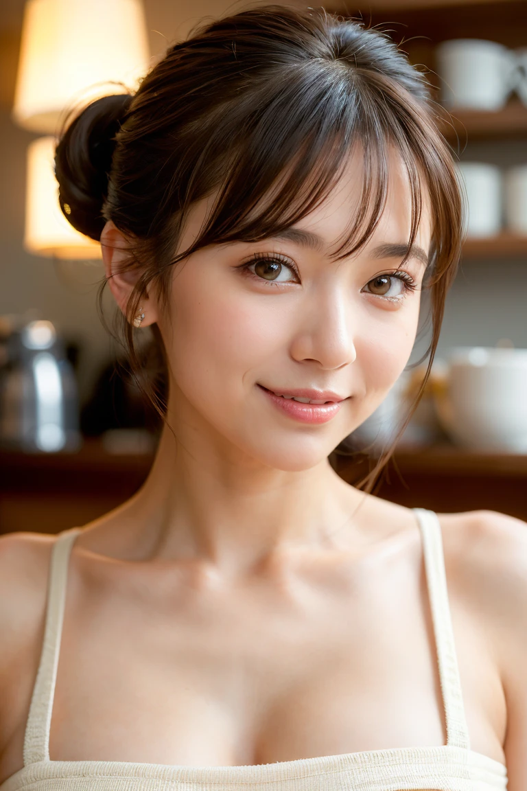 (Wear your hair up to show off your sexy neck and scruff:1.3). (SNFW:1.3) highest quality, Face Focus, Soft Light, Ultra-high resolution, (Realistic:1.4), RAW Photos,
1 Japan , alone, cute, (Beautiful face in every detail, (),(High resolution detail of human skin texture),
indoor, ((Ultra-thin knit camisole dress)) Beautiful breasts Wearing an apron
(Portraiture) Eye-focused high resolution smile See-through bangs Old Coffee Shop The background is the protagonist Wide and deep background Old Coffee Shopがテーマです Thin eyebrows Beautiful breasts very cute Beautiful white skin Beautiful Hair (Very stylish and beautiful straight bob hair:1.3) See-through bangsグ