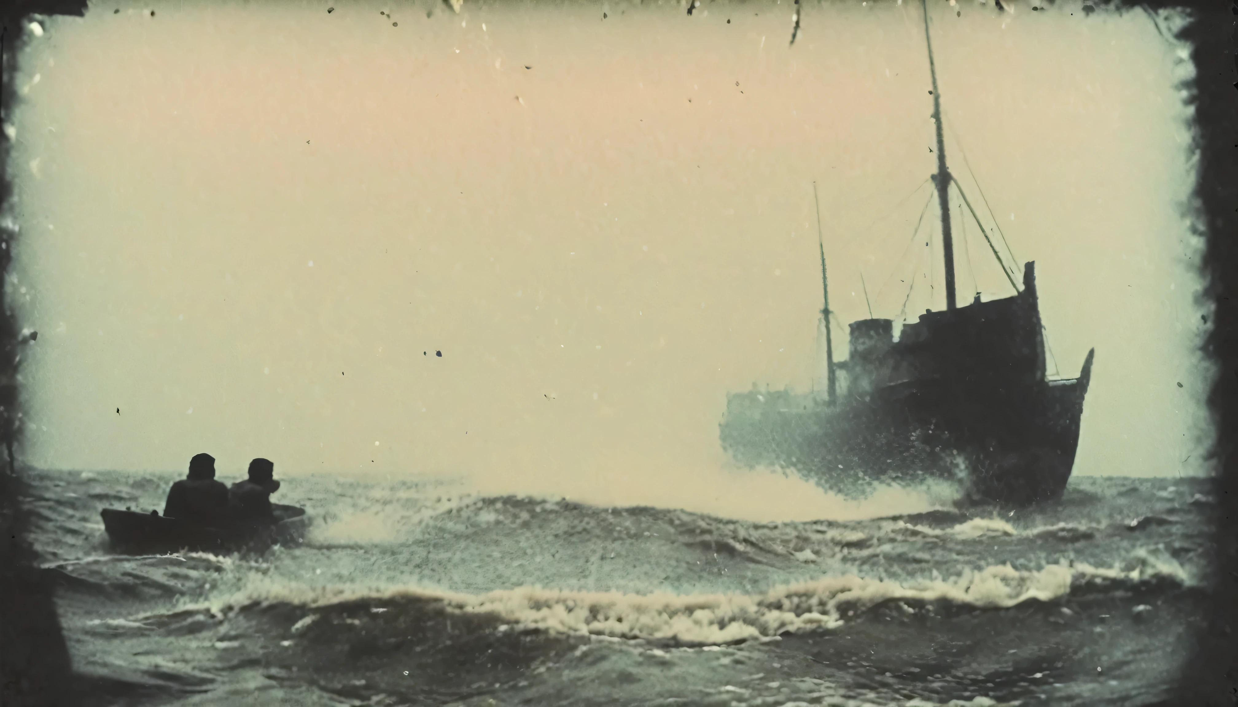 grainy, polaroid, 35mm vintage, realistic old footage, huge underwater silhouettes of underwater giant sea-monsters, leviathan, hiding under water, seen from a sailboat, Atlantic ocean, Black and white colors.