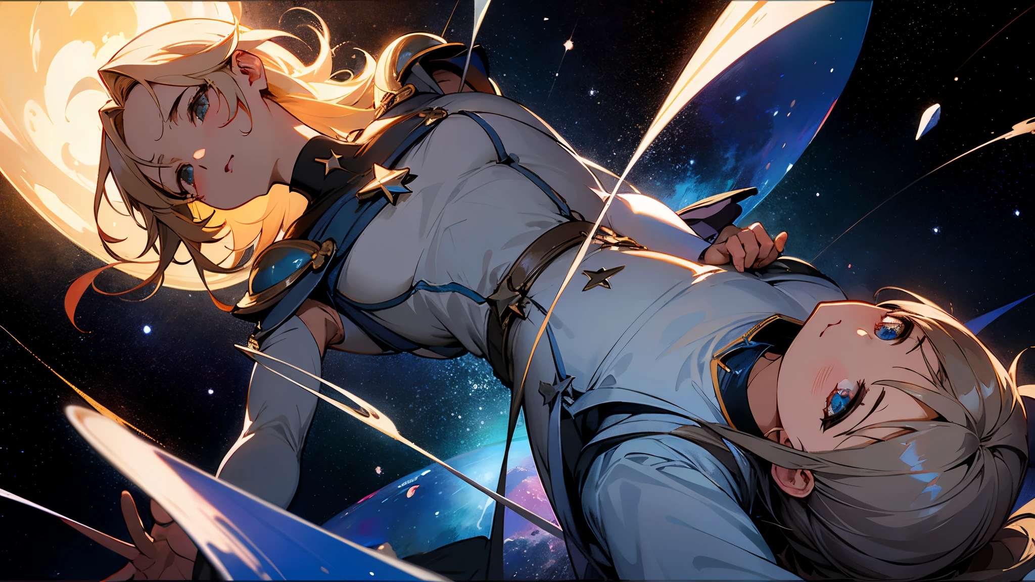 (masterpiece、Best Quality: 1.2)、Provocative composition、Low - Angle、From below、Look Up、Cinematic Anime、universe、universe、milky way、Cosmos、惑star、star、universe飛行士、whole body、Super detailed、Beautiful Face、Fine grain、Anime clips of three girls floating in great detail、Correct Anatomy、Incredible Absades