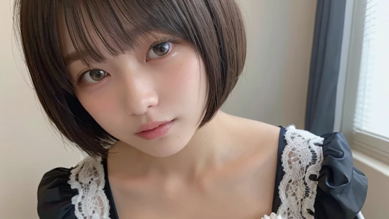 (Bob Cut Hair:1.2),(Wearing Gothic Lolita clothes:1.2),1 girl,Japanese,21 years old,(Small breasts:1.3),(highest quality,masterpiece:1.3,超A high resolution,),(Ultra-detailed,Caustics),(Photorealistic:1.4,RAW shooting,)Ultra-Realistic Capture,Very detailed,High resolution 16K human skin close-up。 Natural skin texture、,Pores、、It needs to be detailed enough to be easily identifiable。 Skin should be even-toned and healthy looking。 Use natural light and colour, Sad expression, Looking at the camera, Perfect dynamic composition, My Room