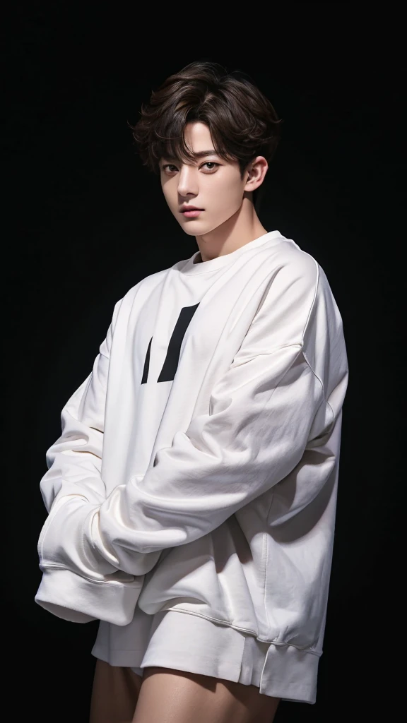 Jungkook, A photo session with just one light and a black background. The clothing was casual and the style relaxed.