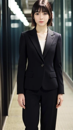 Japanese, OL, Beauty, A face like Nishino Nanase,Late 20s, In the office, Full body images, Black Suit, Perfect Face, Black Hair