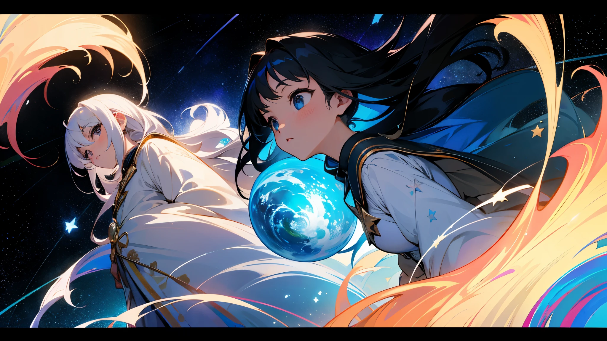 (masterpiece、Best Quality: 1.2)、Provocative composition、Low - Angle、From below、Look Up、Cinematic Anime、universe、universe、milky way、Cosmos、惑star、star、universe飛行士、whole body、Super detailed、Beautiful Face、Fine grain、Anime clips of three girls floating in great detail、Correct Anatomy、Incredible Absades