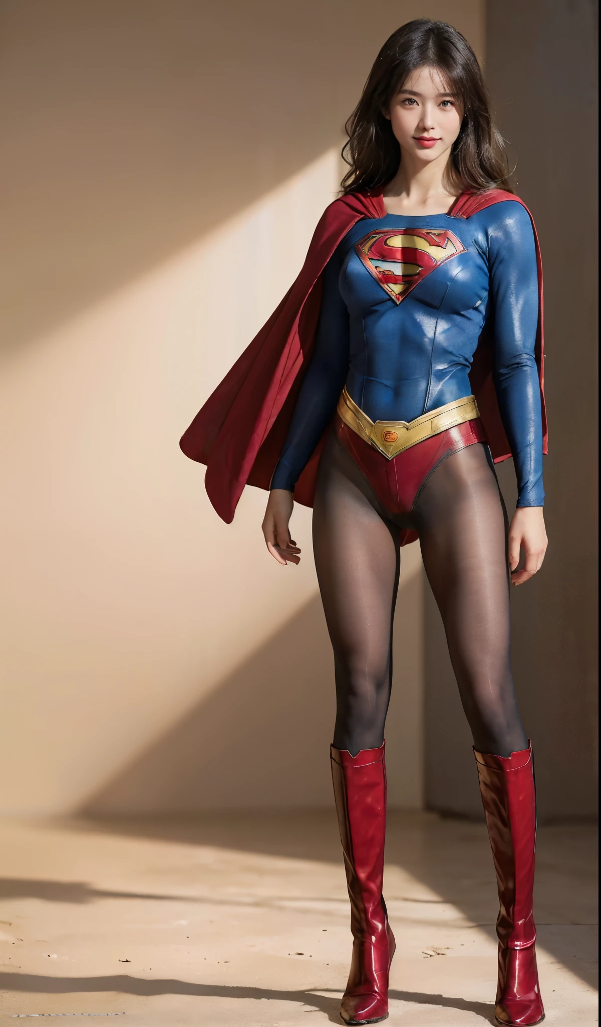 No background、(((Beautiful legs in black tights.)))、(((Legally express the beauty of your smile)))、((((Make the most of your original images)))、(((体にぴったりフィットするSupergirl Costume)))、(((Supergirl Costume)))、(((Beautiful hairstyle)))、(((She is winking cutely.)))、(((Please wear black tights....、Wear red boots)))、((Best image quality、8k))、((highest quality、8k、masterpiece:1.3))、(((Preserve background )))、Sharp focus:1.2、Beautiful woman with perfect figure:1.4、Slim Abs:1.2、Wet body:1.5、Highly detailed face and skin texture、8k