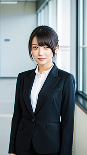 Japanese, OL, Beauty, A face like Nishino Nanase,Late 20s, In the office, Full body images, Black Suit, Perfect Face, Black Hair, Natural Face
