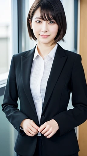 Japanese, OL, Beauty, A face like Nishino Nanase,Late 20s, In the office, Full body images, Black Suit, Perfect Face, Black Hair, Natural Face