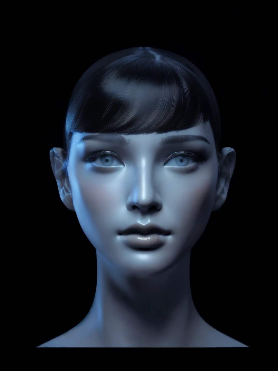 Close-up of mannequin head on black background, Realistic face and body blending, Very rich facial details, realistic human face, Portrait of a female humanoid, Single realistic face, The face of human reality, Extremely realistic face, Realistically rendered faces, Realistic facial restoration, hyper realistic face, Facial features are detailed, Detailed faces, human face realistic