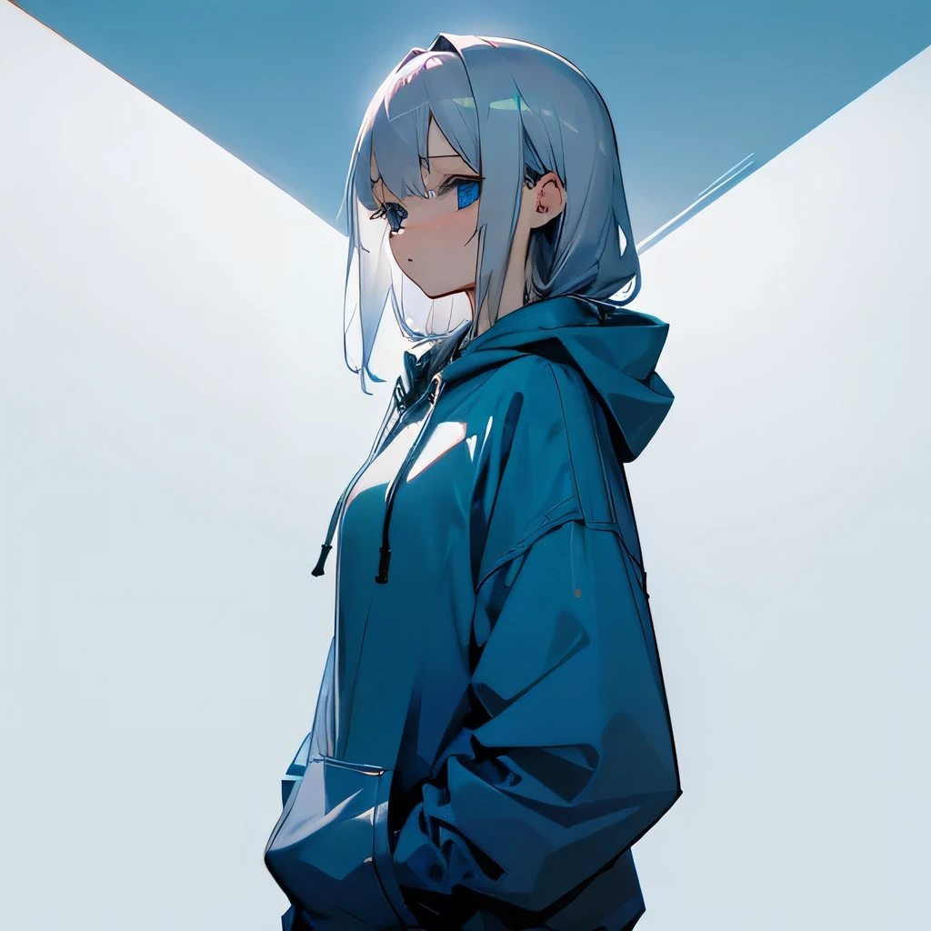 Adult women、Silver Hair、Blue Eyes、cool、hoodie