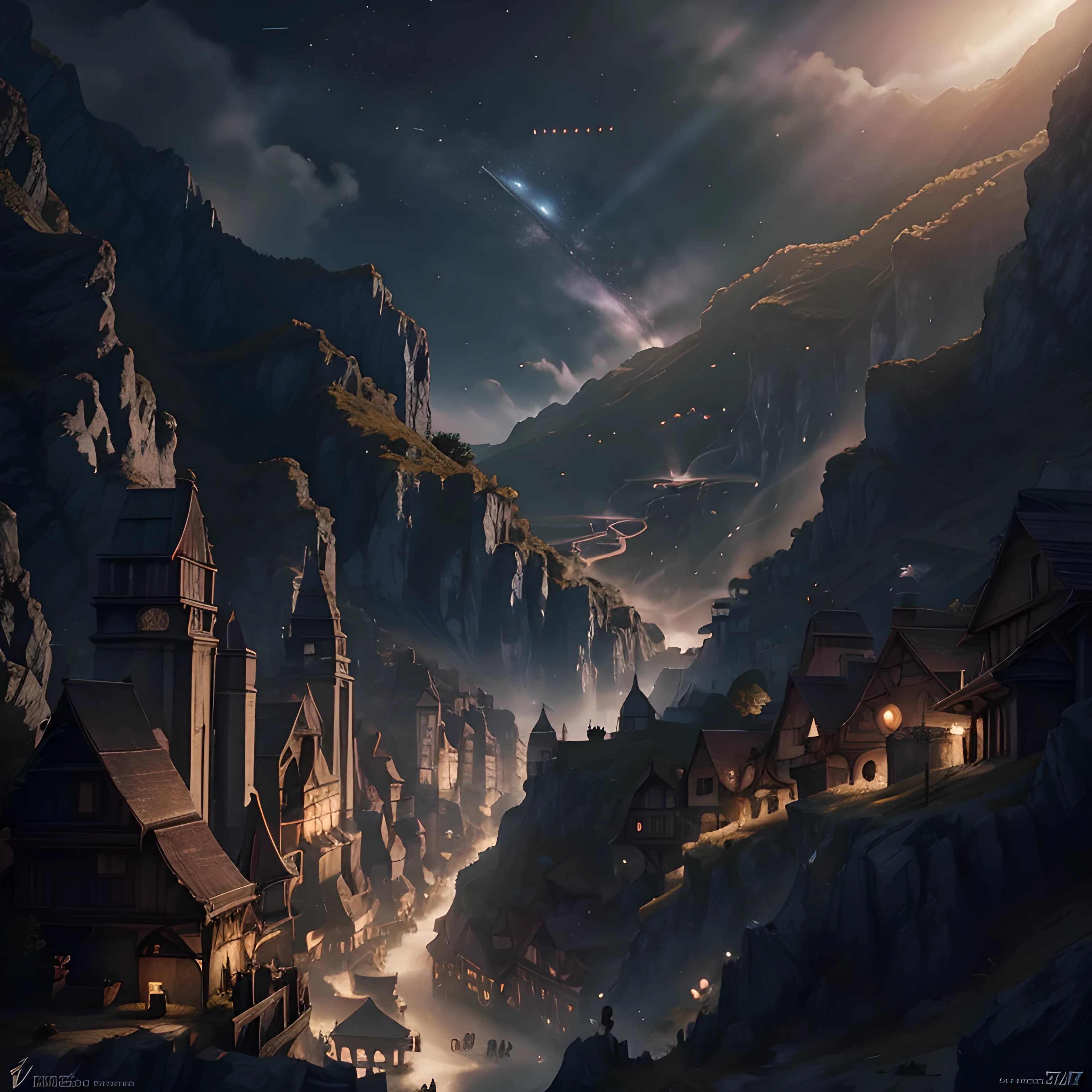 landscape of a futuristic sci-fi city, ultra-realistic, high resolution, city, beach, ocean, war, warfare, missiles, meteor, meteor shower, night, clear sky, constellations, stars, star, sci-fi, spaceships, robots, drones, detailed line art, fine details, trending on artstation, cyberpunk, Bladerunner, neon
