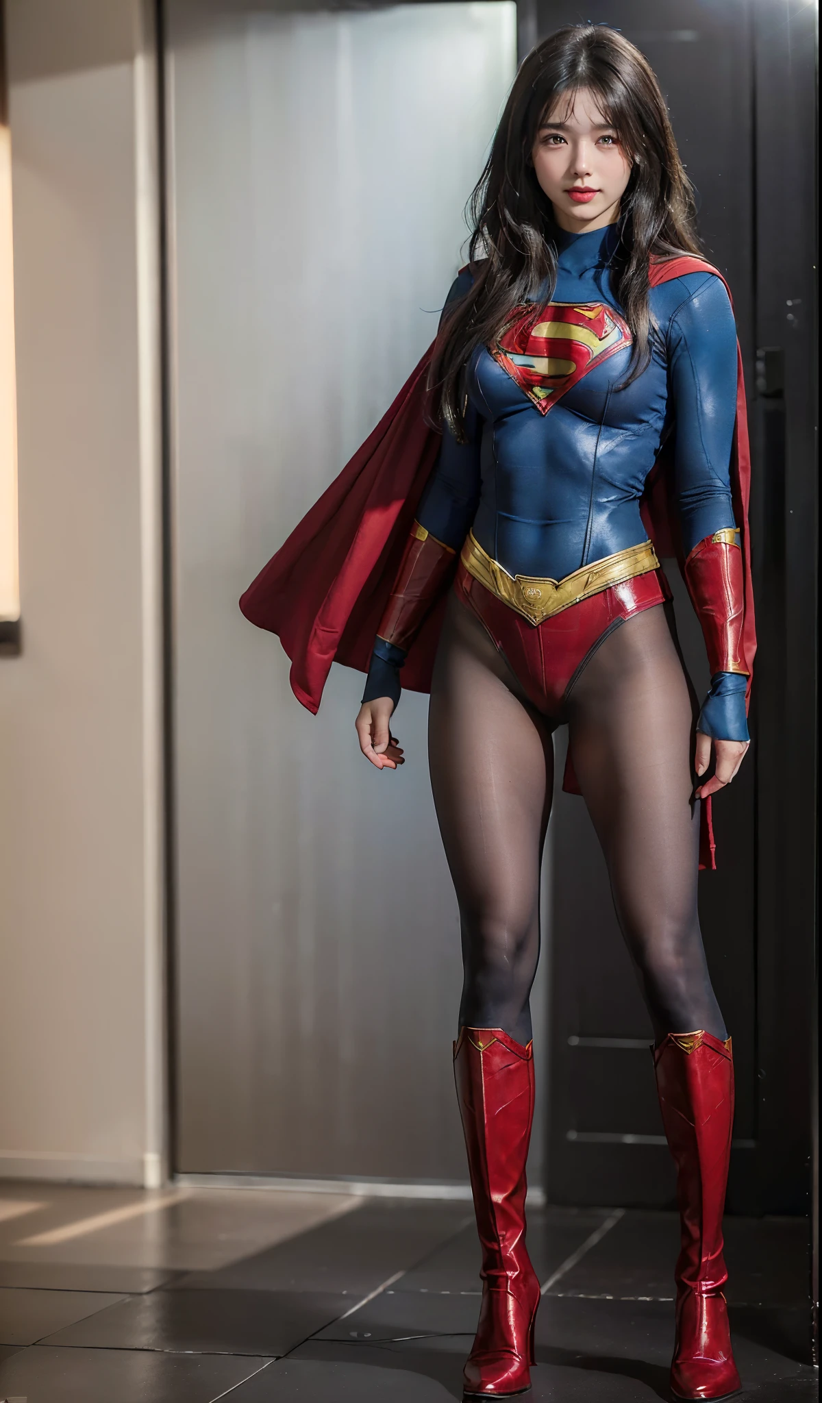 No background、(((Beautiful legs in black tights.)))、(((Legally express the beauty of your smile)))、((((Make the most of your original images)))、(((体にぴったりフィットするSupergirl Costume)))、(((Supergirl Costume)))、(((Beautiful hairstyle)))、(((She is winking cutely.)))、(((Please wear black tights....、Wear red boots)))、((Best image quality、8k))、((highest quality、8k、masterpiece:1.3))、(((Preserve background )))、Sharp focus:1.2、Beautiful woman with perfect figure:1.4、Slim Abs:1.2、Wet body:1.5、Highly detailed face and skin texture、8k
