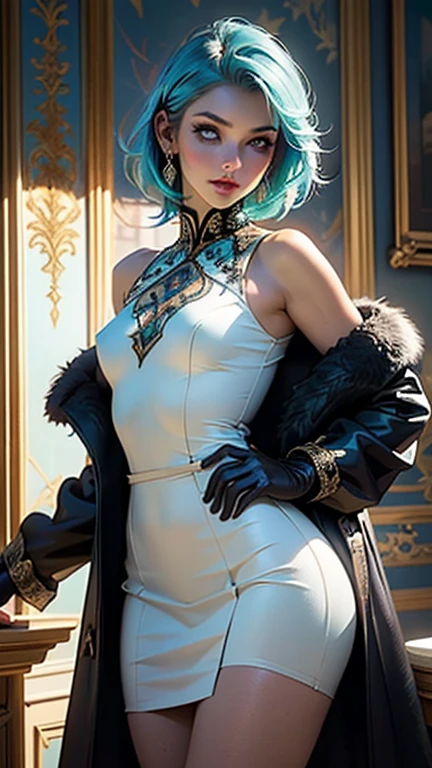 ((lesbian, yuri, nude)),(((flat chest))),((((aqua hair:1.35,undercut aqua hair,short hair,colored inner hair,ear breathing)))),(((aqua_eyes:1.3))),intricate eyes,beautiful detailed eyes,symmetrical eyes,big eyes:1.5,(((dark skin,dark_skin,lustrous skin:1.5,bright skin: 1.5,skin tanned,shiny skin,very shiny skin,shiny body,plastic glitter skin,exaggerated shiny skin,illuminated skin))),(,detailed body,(detailed face)),
cute,slutty,erotic,daring,(((nsfw))),
zettai ryouiki,revealing clothing,show skin,(((Sexy aqua fur coat, aqua fur coat outfit, wearing a ice dress:1.3,aqua winter coat))), ((ice dress,elegant ice dress)),(white gloves,white clothes),(((intricate outfit,intricate clothes,embroidered outfit,ornate outfit,embroidered clothes,ornate clothes))),
(dynamic pose:1.0),embarrassed,(centered,scale to fit dimensions,Rule of thirds),
inside,indoor,((cozy gothic room)),scenery:1.25,((intricate scenery)),((winter decorations)),
(Glossy winter ornaments),highres,sharp focus,(ultra detailed,extremely detailed),(photorealistic artwork:1.37),(extremely detailed CG unity 8k wallpaper),(((vibrant colors,vibrant theme))),(intricate),(masterpiece),(best quality),artistic photography,(photography taken by sldr),(intricate background),perfect rendered face,perfect face details,realistic face,photo realistic,analog style,((intricate detail)),(((realism))),