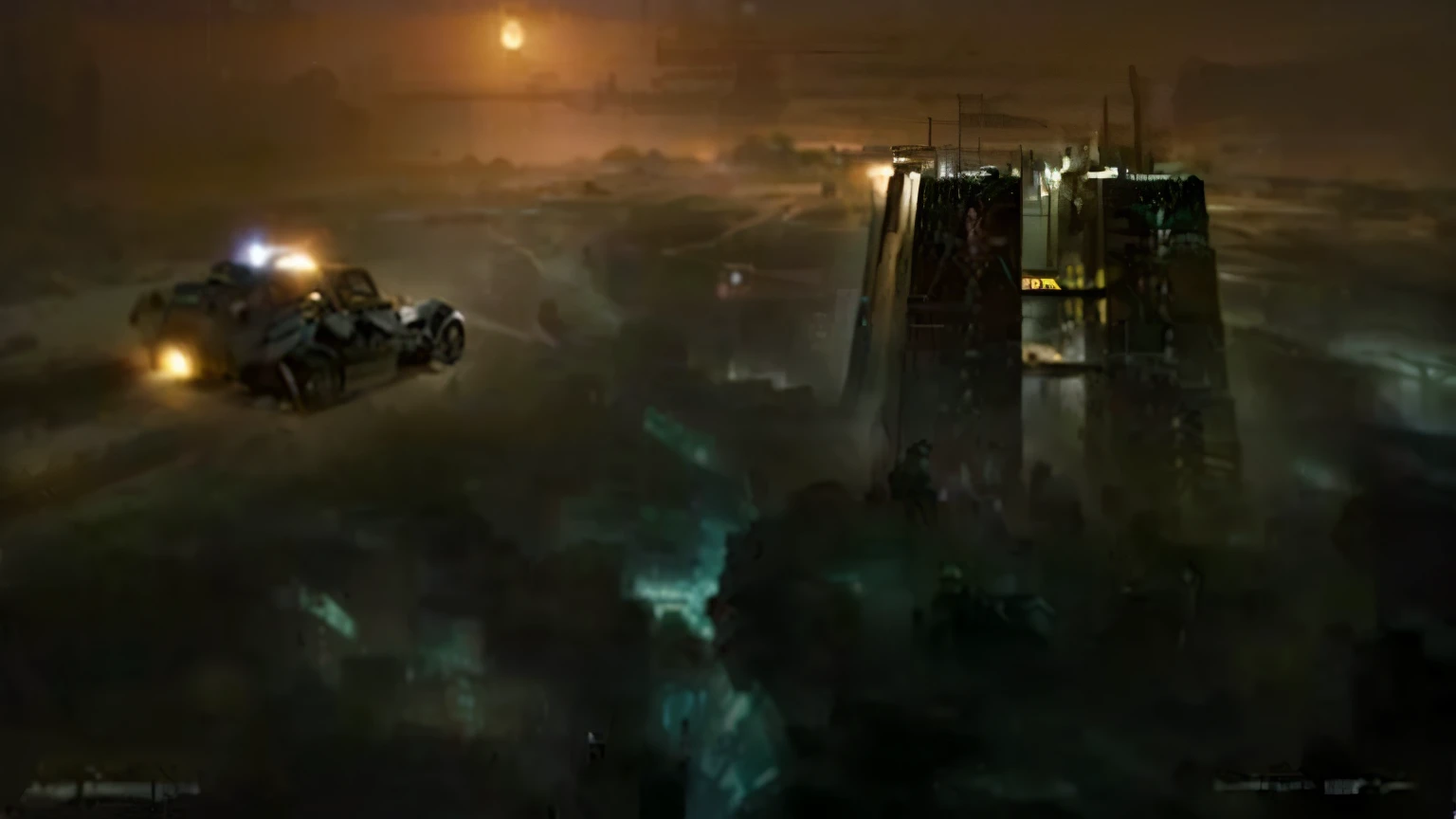 there is a man standing on a street corner in the rain, digital concept art of dystopian, urban concept art, stefan koidl inspired, inspired by Ismail Inceoglu, concept art scene, post apocalyptic tokyo, post apocalyptic street, andreas rocha style, epic cinematic concept art, concept art style, cinematic photograph concept art, dramatic concept art