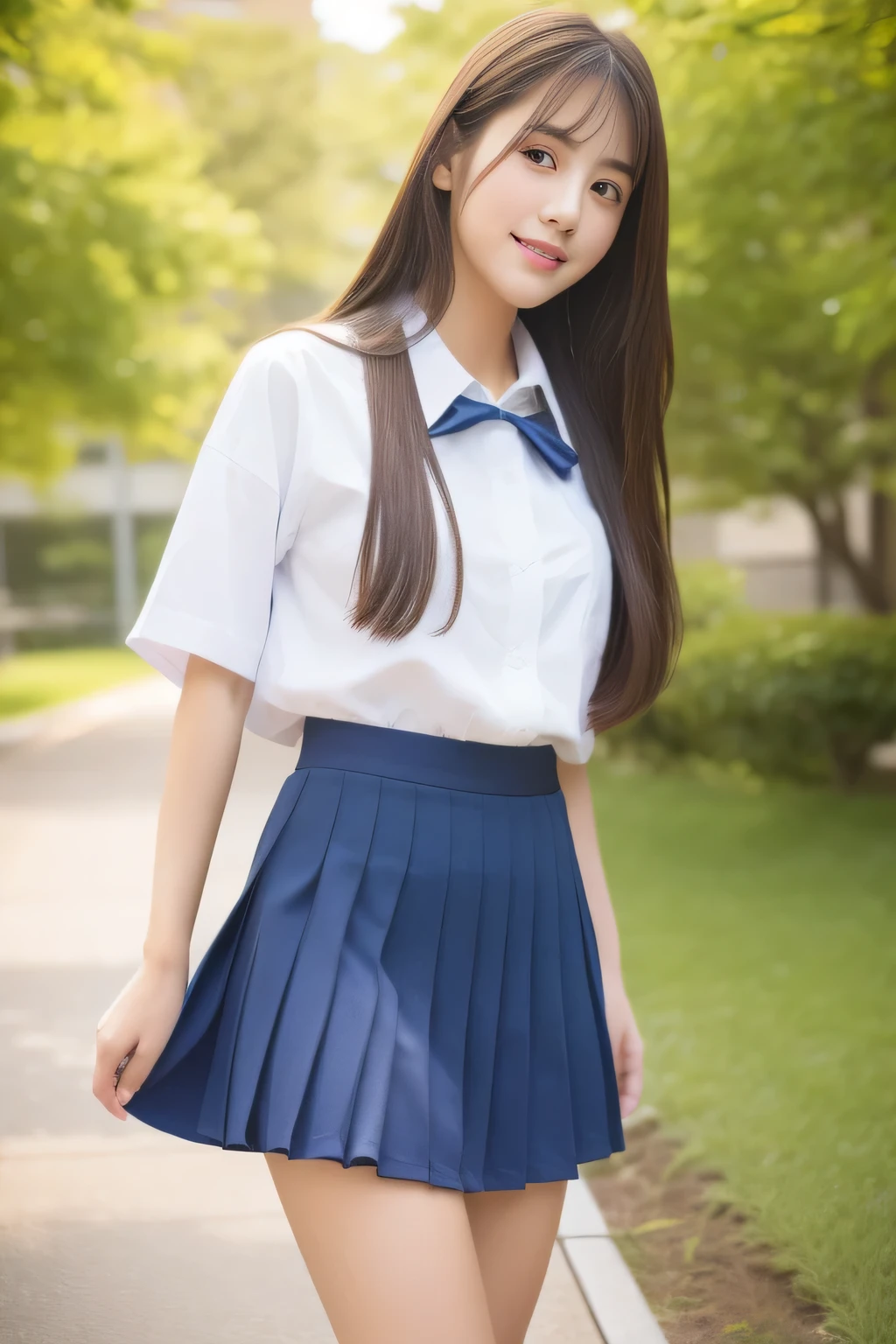 (masterpiece、High resolution、high quality,8k),(Japanese women、18-year-old、high school girl)、(Accurate anatomy,Beautiful body)、Beautiful body, Sexy pose、beauty, Embarrassing, model, Beautiful legs, Tight Skirt,Are standing ,School Area ,early summer ,Professional photos , , Paved, RAW Photos, , 最high quality, Ultra-High resolution, Beautiful facial details, Real human skin, Gentle expression, Front view, Angle from below, Long Hair, Realistic, Realistic, cute, short, average, cutehigh school girl, (Japanese, Wearing Japanese), Surreal High School Girl, Ezvian everywhere,