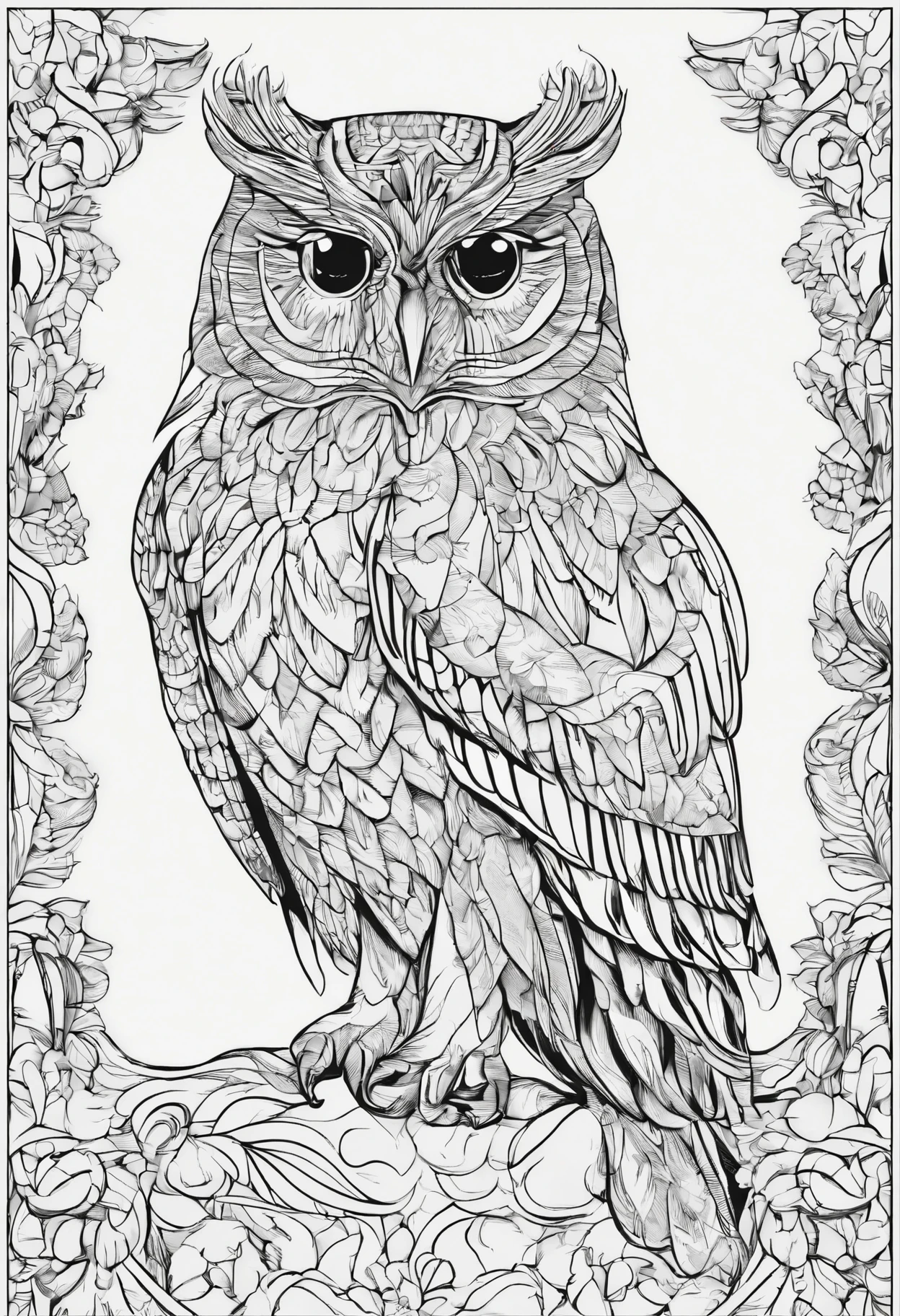 Create a black and white image of Owl coloring book